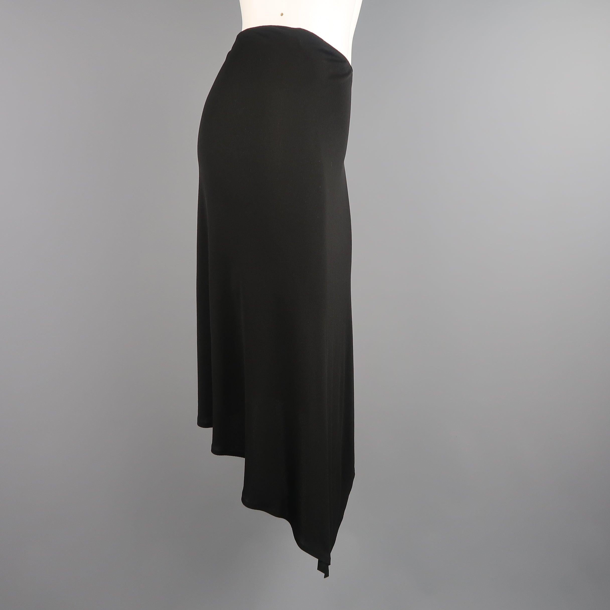 JEAN PAUL GAULTIER skirt comes in a semi sheer rayon material and features an A line silhouette and asymmetrical pointed front, short back hem line. 
Made in Italy.
Excellent Pre-Owned Condition.
 

Marked:   10
 

Measurements: 
  
l	Waist: 30