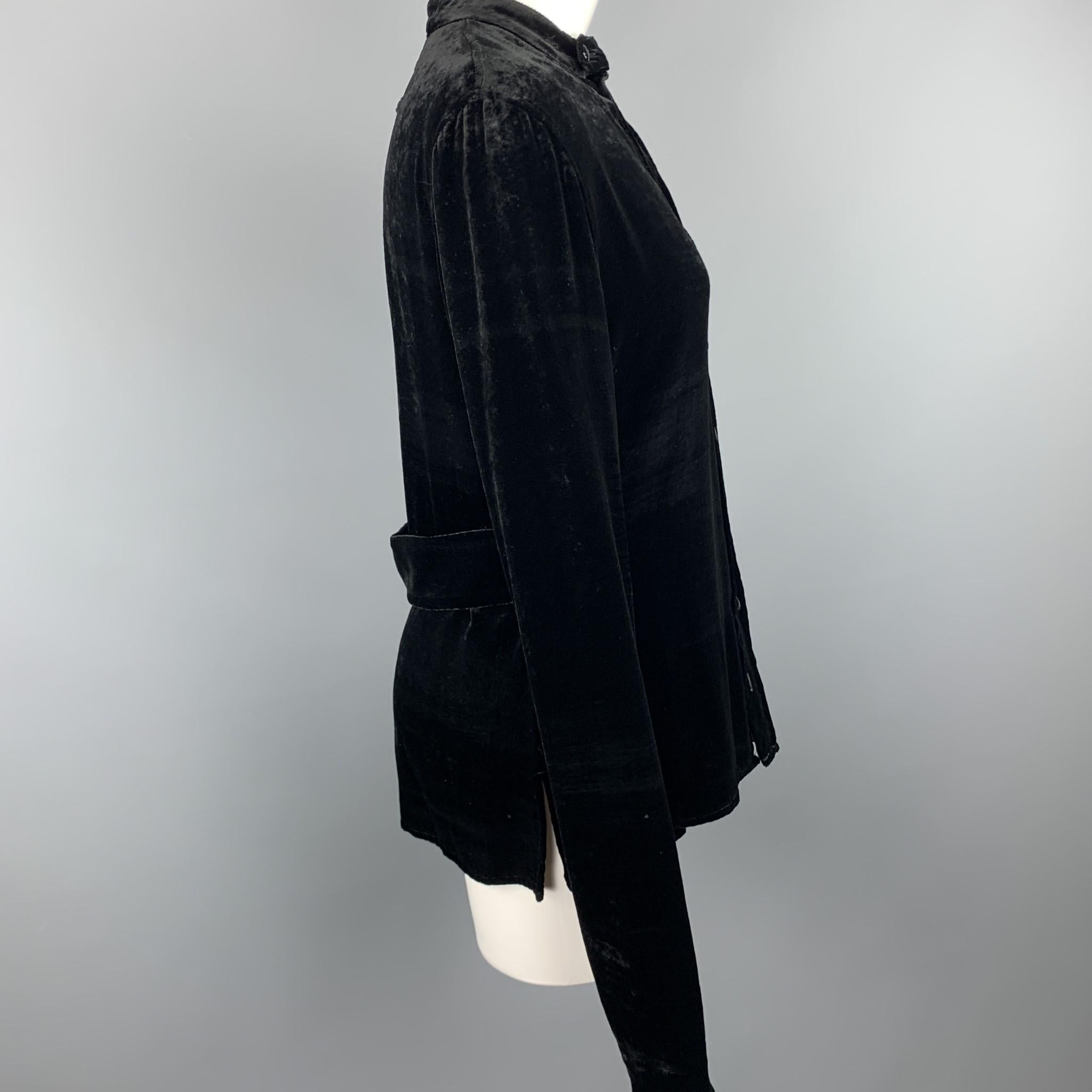 Women's JEAN PAUL GAULTIER Size 10 Black Silk Blend Velour Band Collar Dress Top