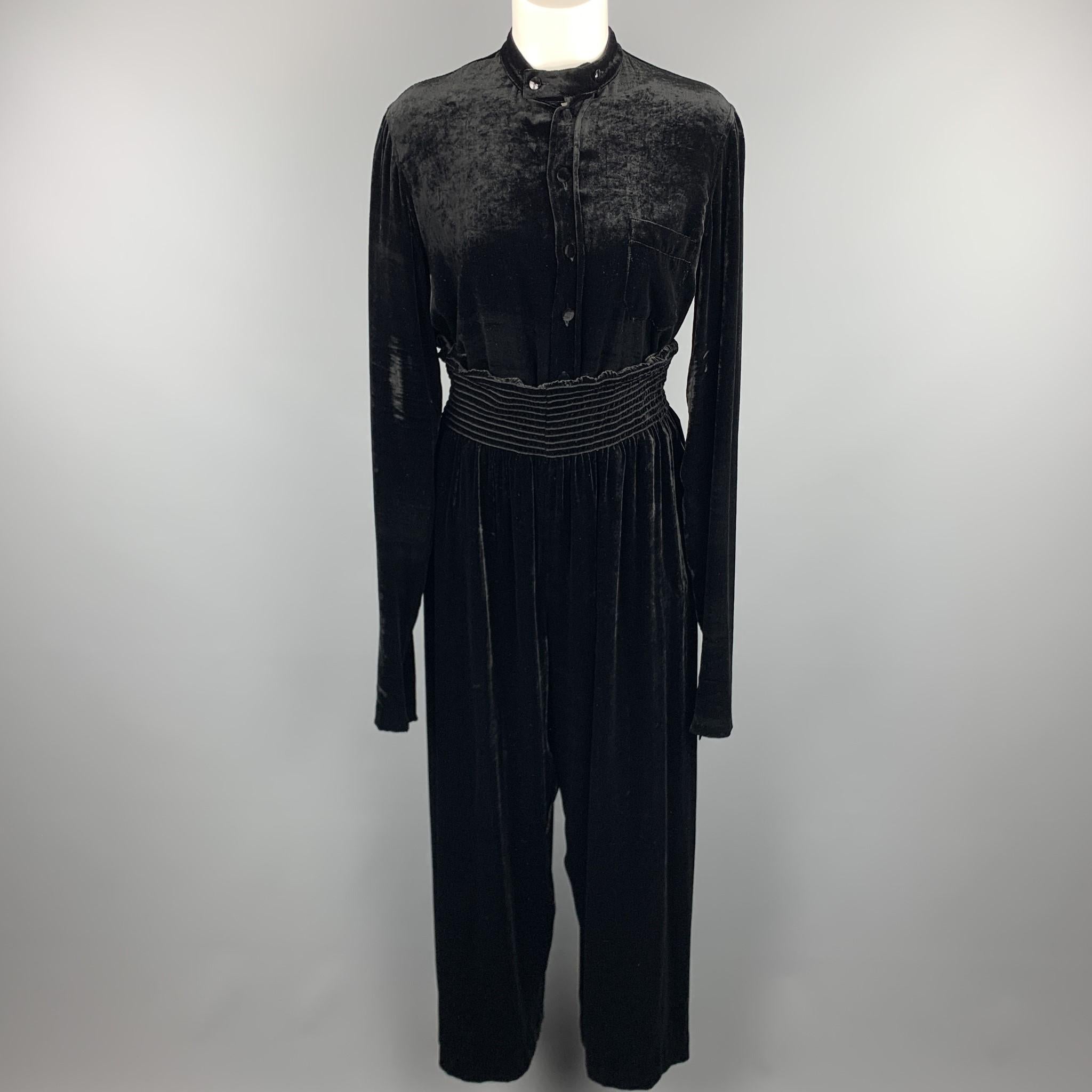 JEAN PAUL GAULTIER Size 10 Black Silk Blend Velour Band Collar Dress Top 4
