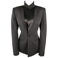 JEAN PAUL GAULTIER Size 10 Black Wool Peak Lapel Corset Back Blazer