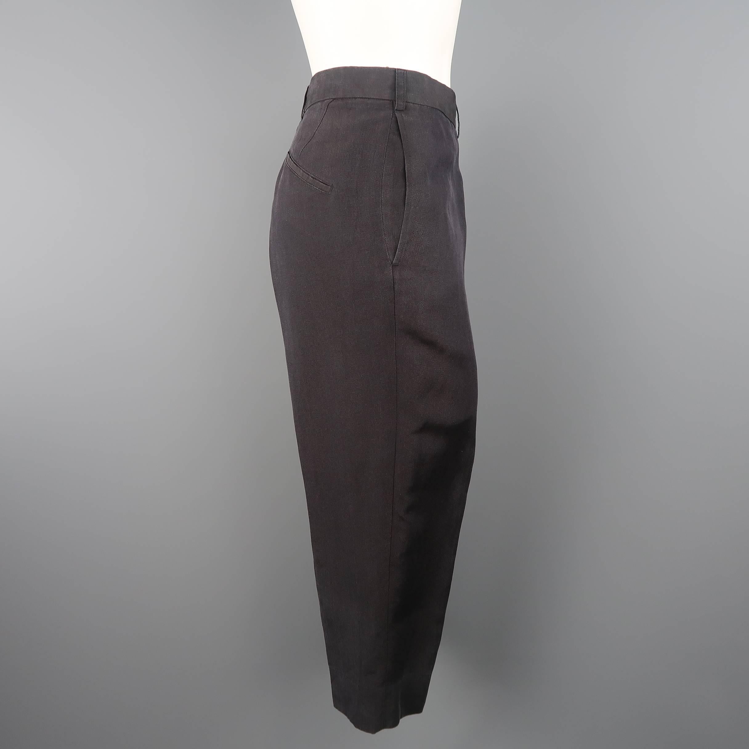 Black Jean Paul Gaultier Charcoal Polyester Silk Cropped Casual Pants