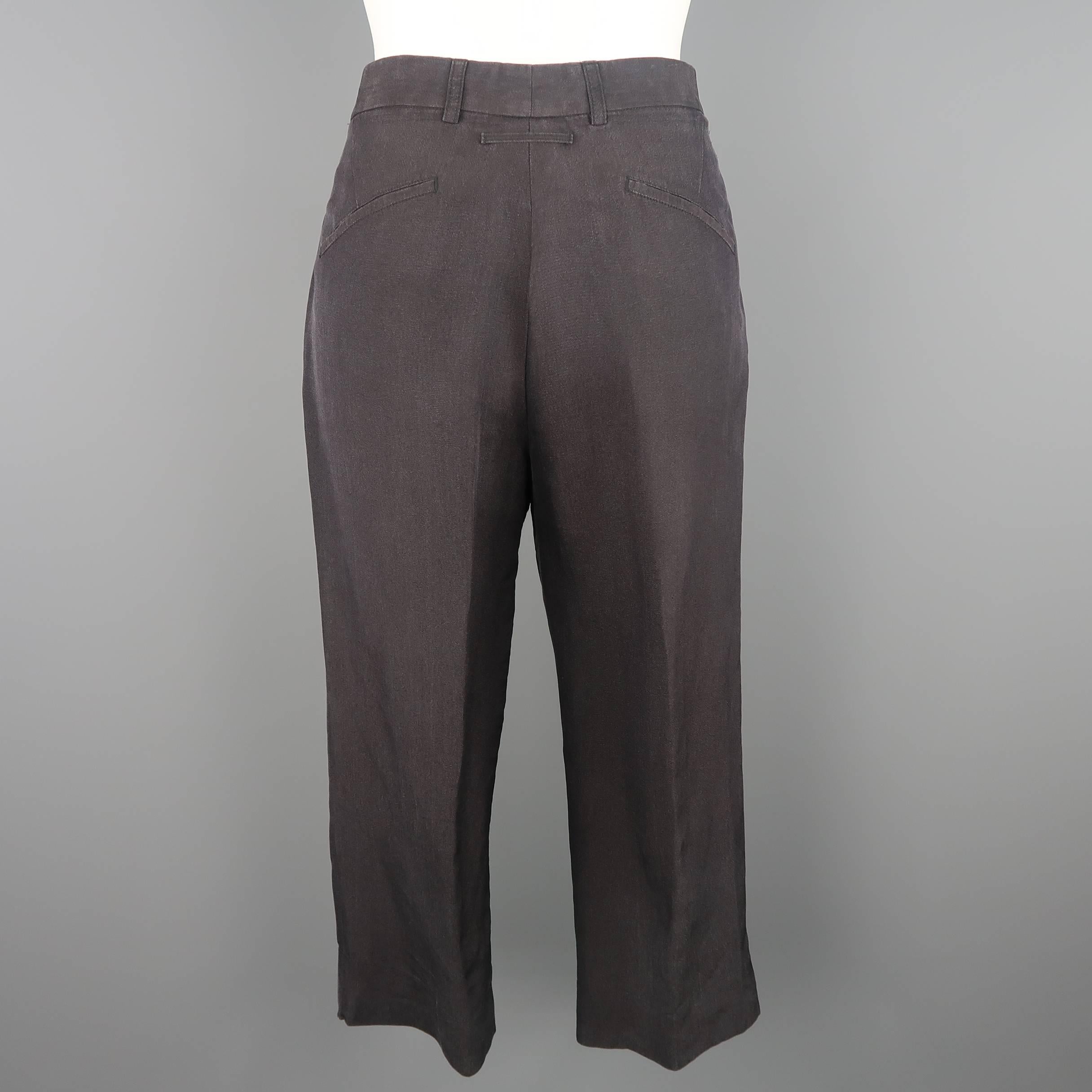 Men's Jean Paul Gaultier Charcoal Polyester Silk Cropped Casual Pants
