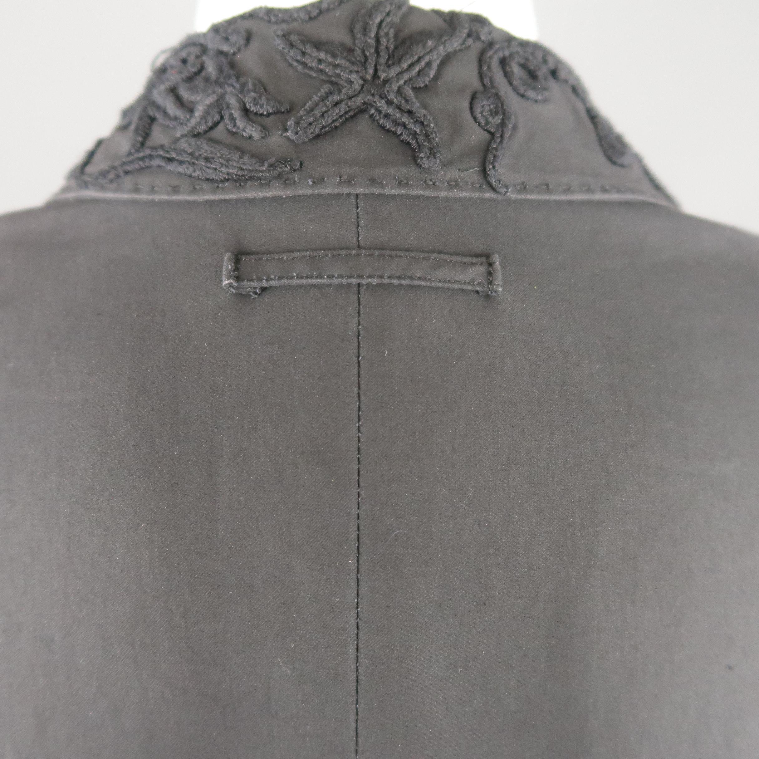 JEAN PAUL GAULTIER Size 10 Gray Cotton Embroidered Peak Lapel Blazer 8