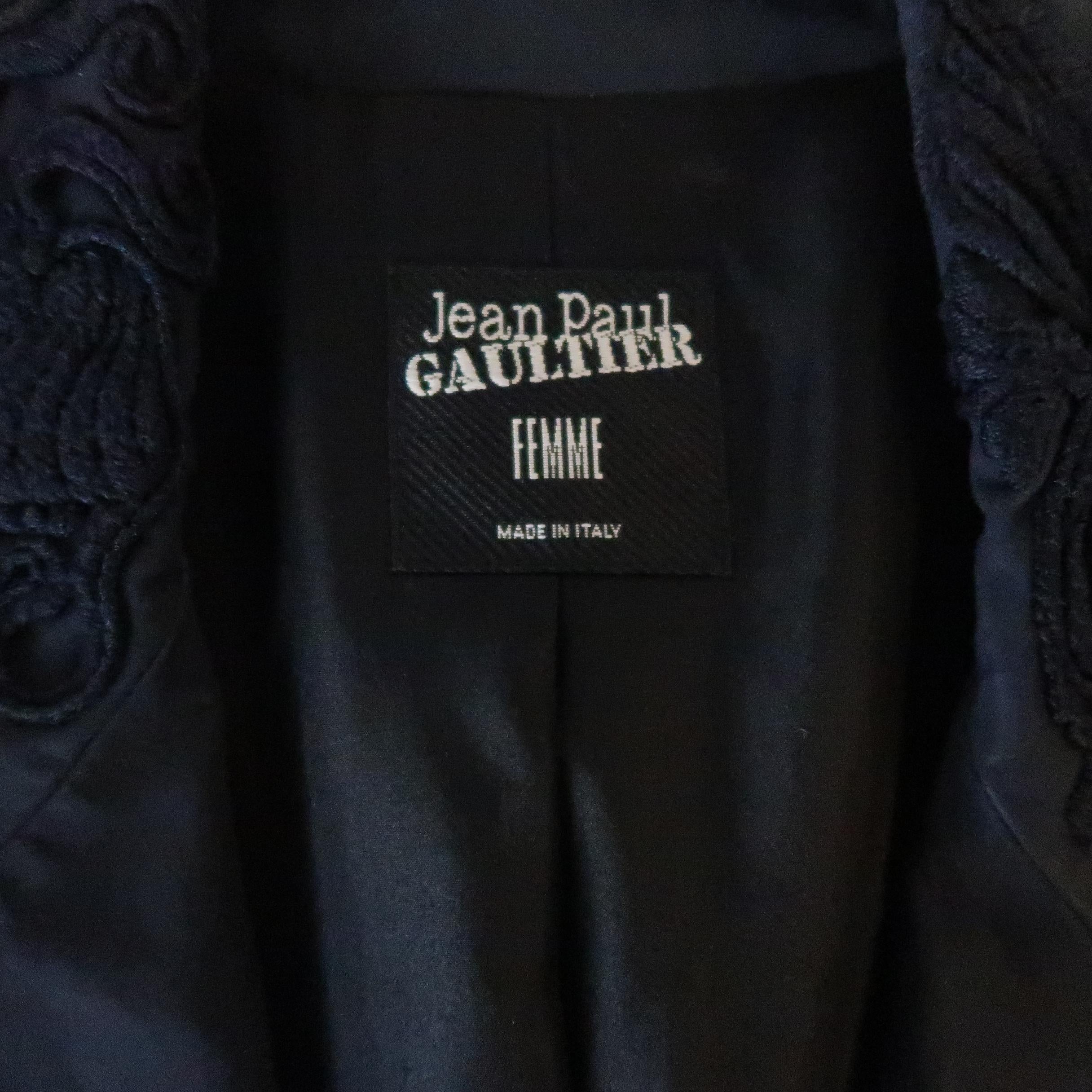 JEAN PAUL GAULTIER Size 10 Gray Cotton Embroidered Peak Lapel Blazer 10