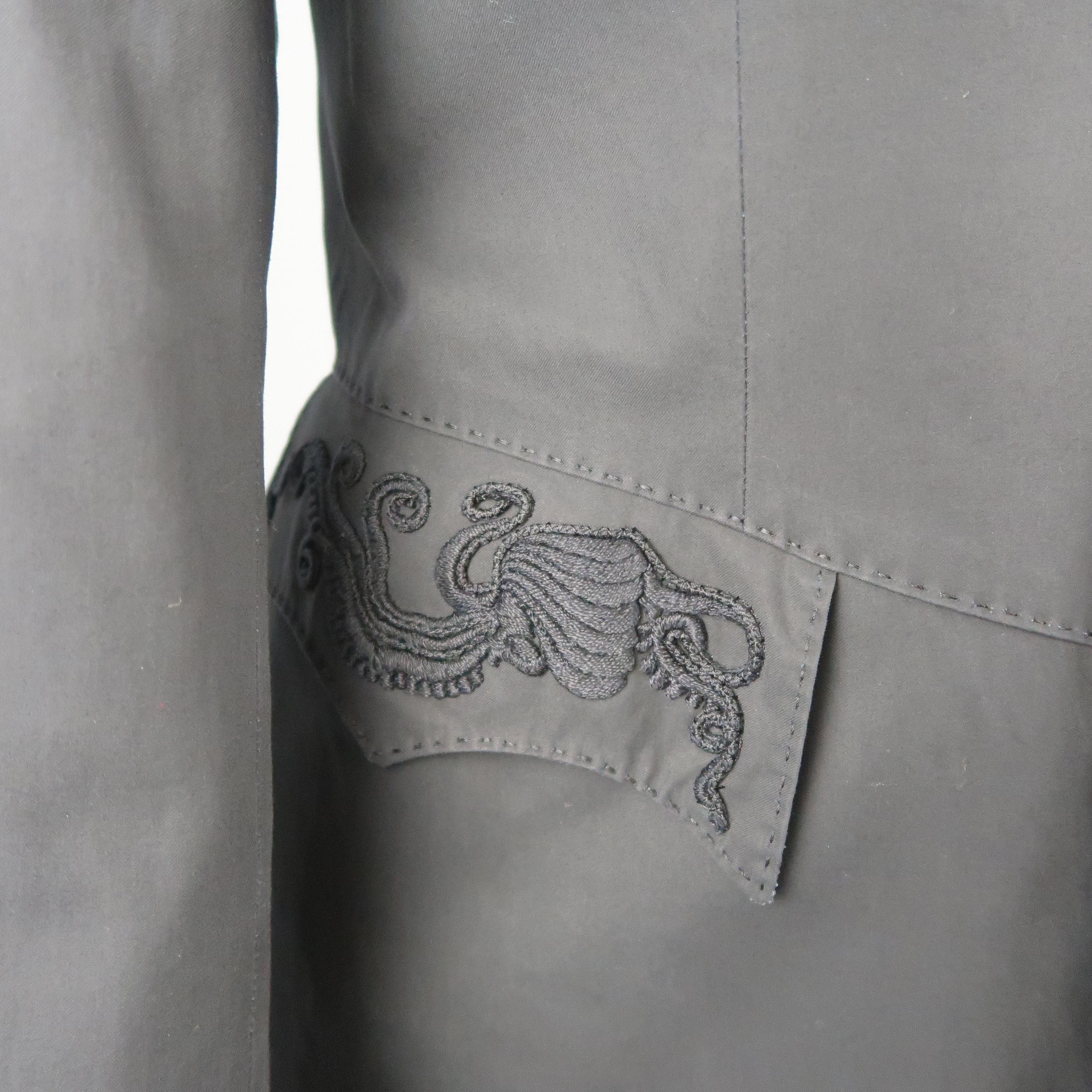 JEAN PAUL GAULTIER Size 10 Gray Cotton Embroidered Peak Lapel Blazer 3