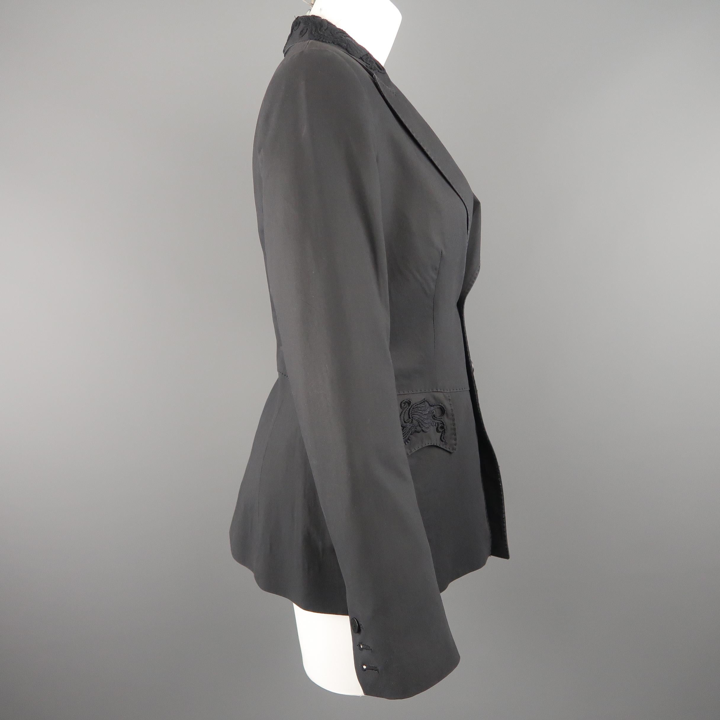 JEAN PAUL GAULTIER Size 10 Gray Cotton Embroidered Peak Lapel Blazer 5