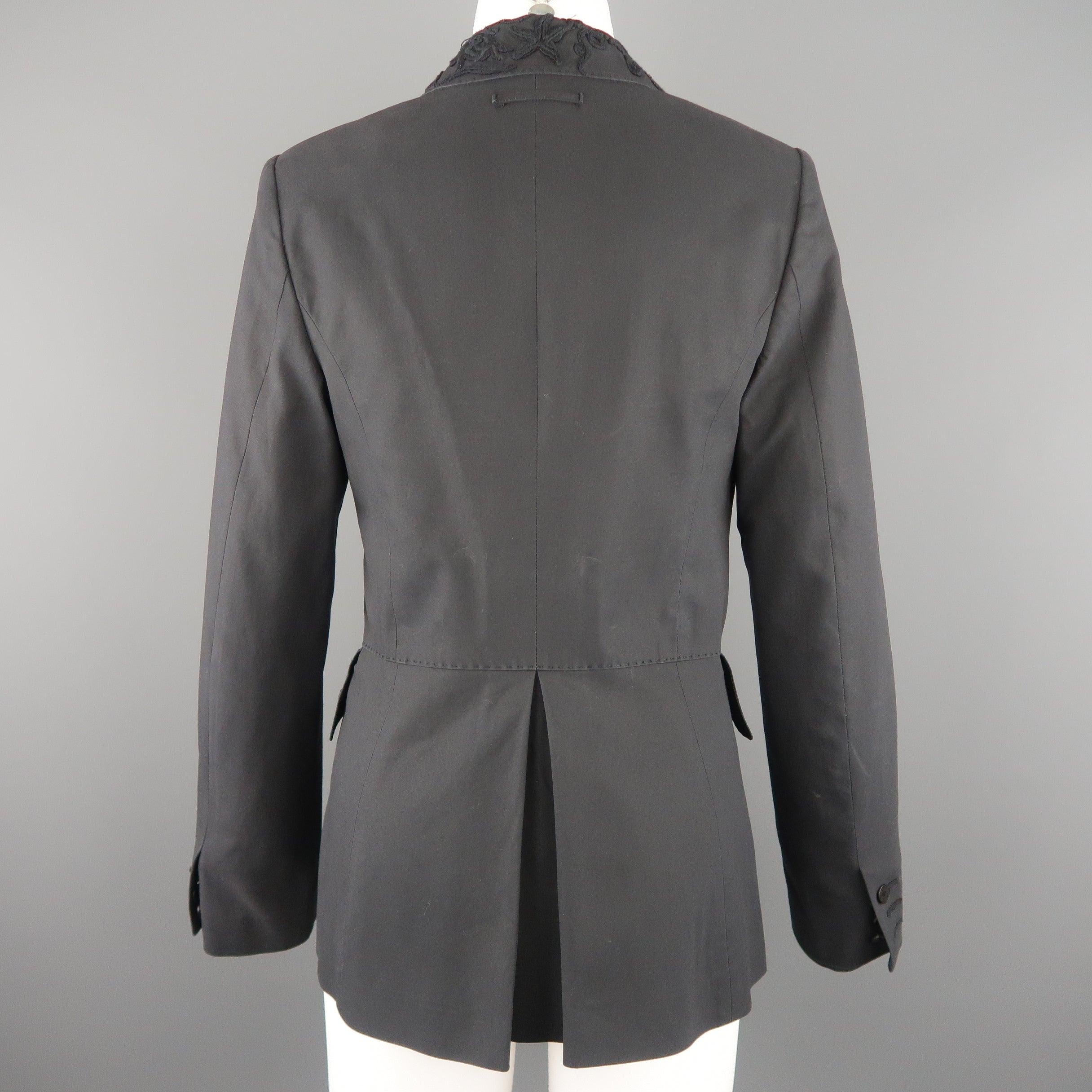 JEAN PAUL GAULTIER Size 10 Gray Cotton Embroidered Peak Lapel Blazer Jacket For Sale 7