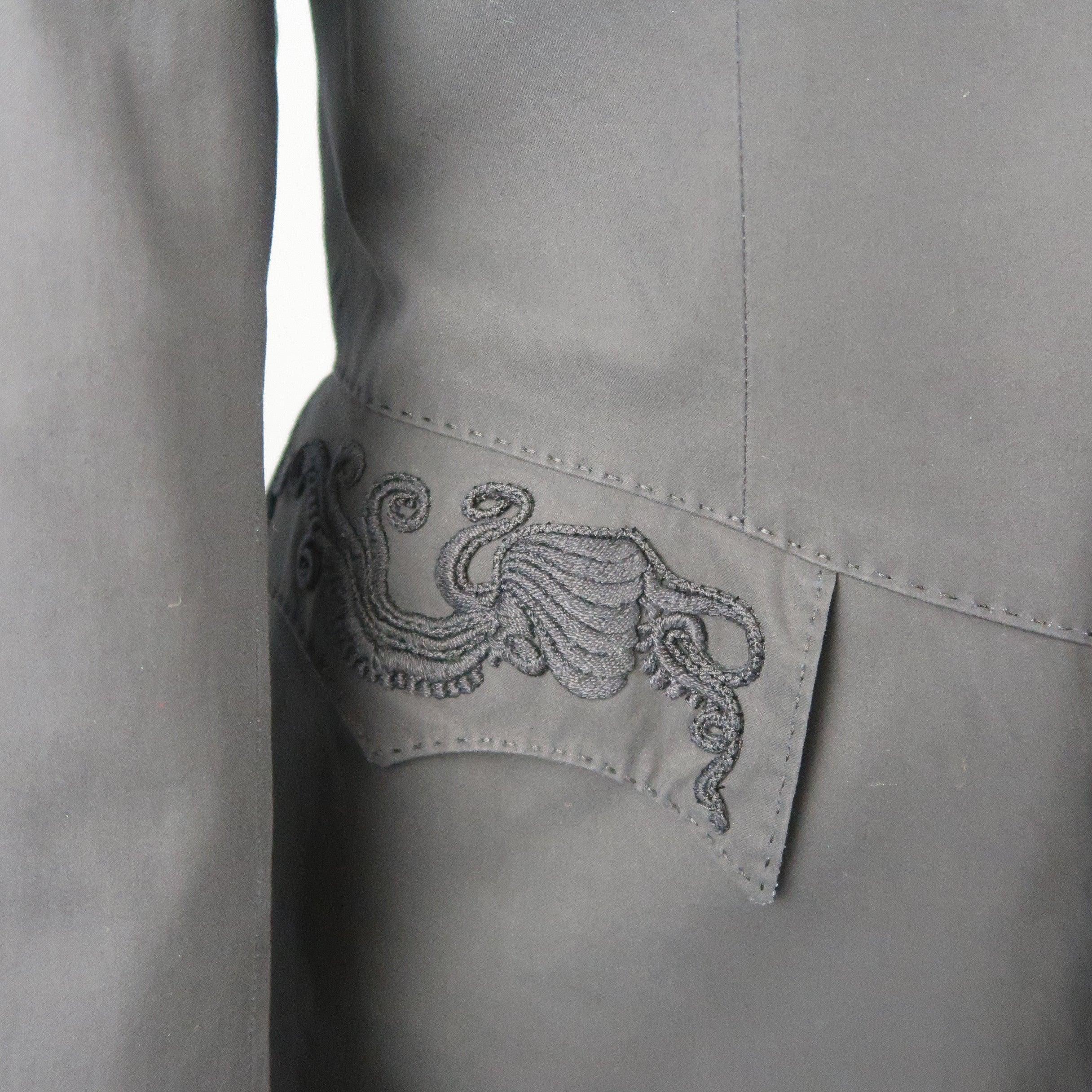 JEAN PAUL GAULTIER Size 10 Gray Cotton Embroidered Peak Lapel Blazer Jacket For Sale 3