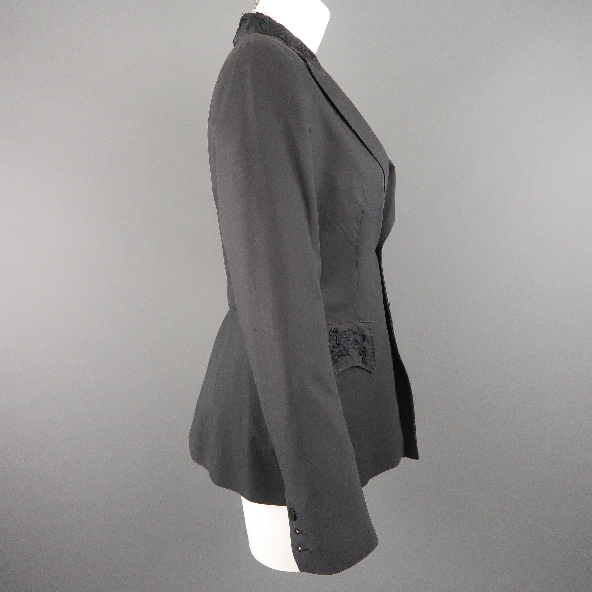JEAN PAUL GAULTIER Size 10 Gray Cotton Embroidered Peak Lapel Blazer Jacket For Sale 5
