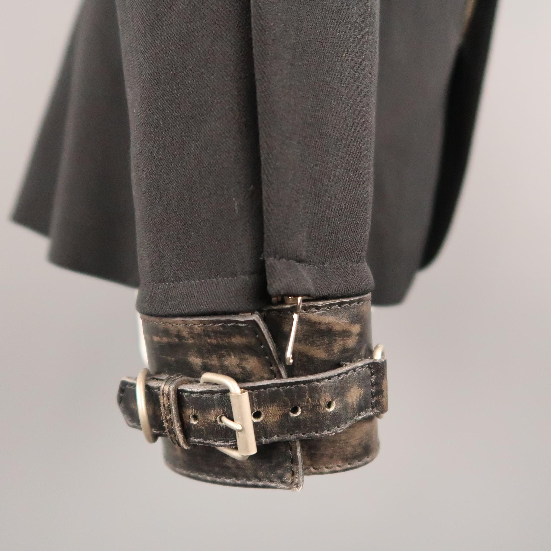 Women's JEAN PAUL GAULTIER Size 12 Black Hidden Placket Leather Cuff Blazer