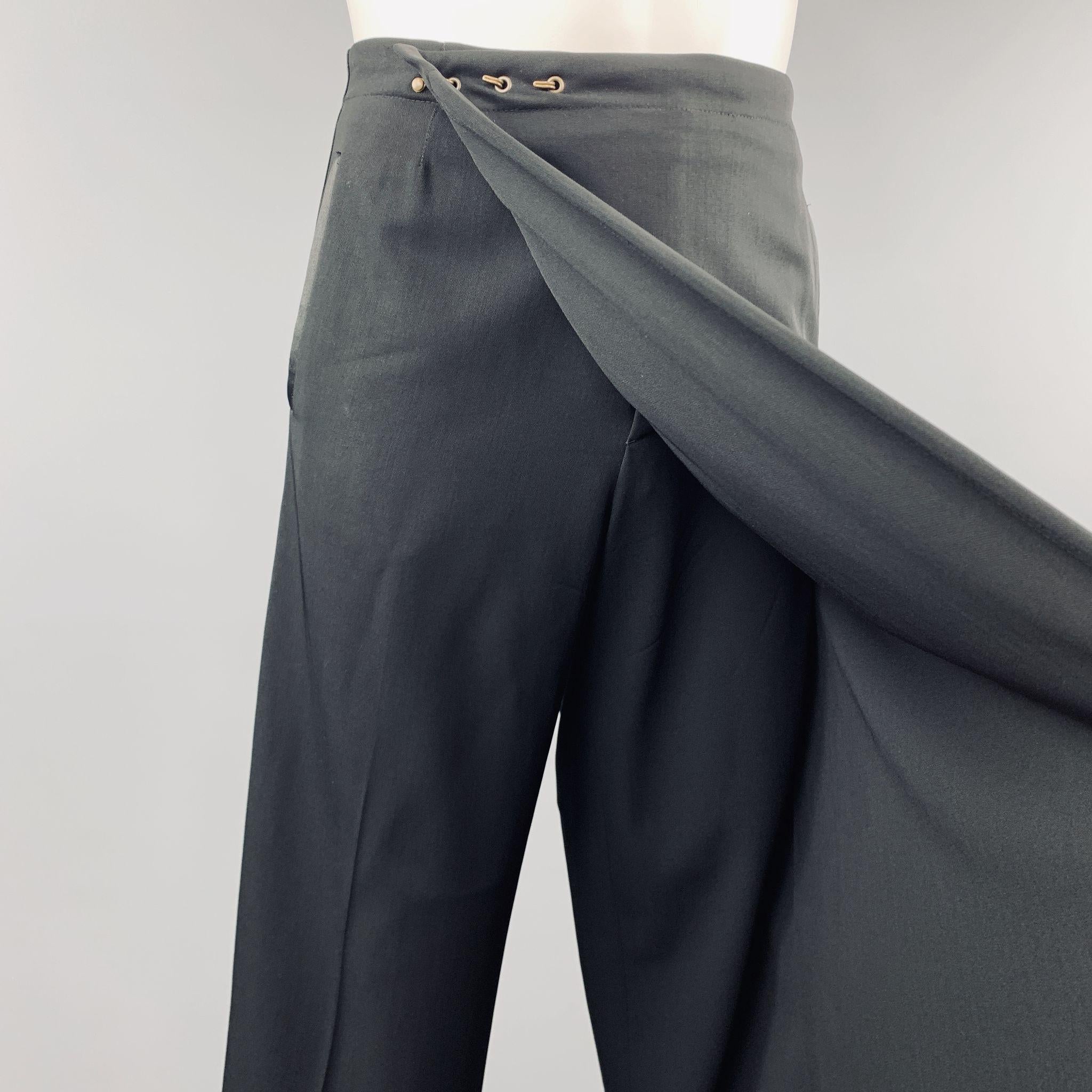Black JEAN PAUL GAULTIER Size 30 Wrap Half Skirt Apron Tuxedo Stripe Pants