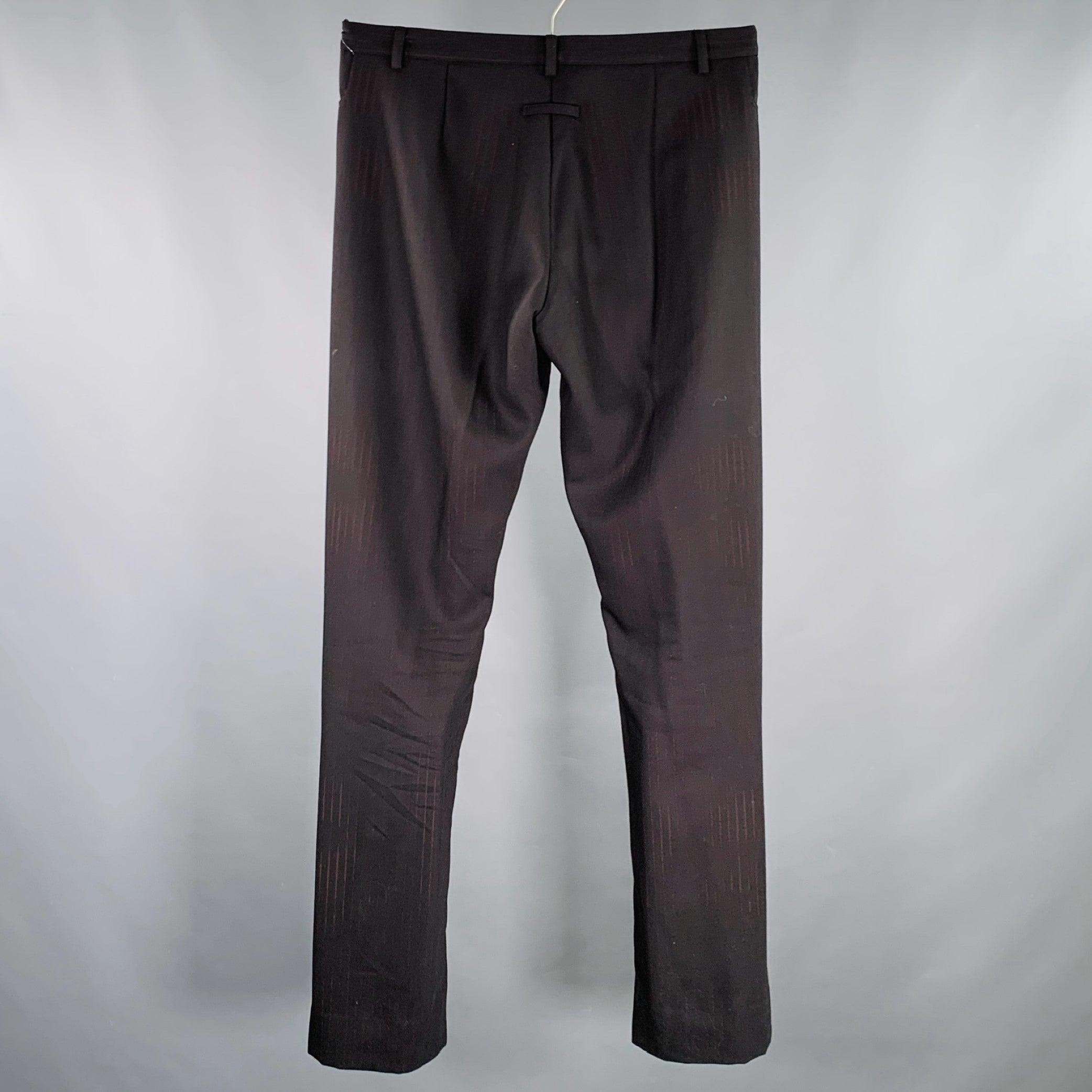 JEAN PAUL GAULTIER Size 32 Black Burgundy Stripe Wool Flat Front Dress Pants In Good Condition For Sale In San Francisco, CA