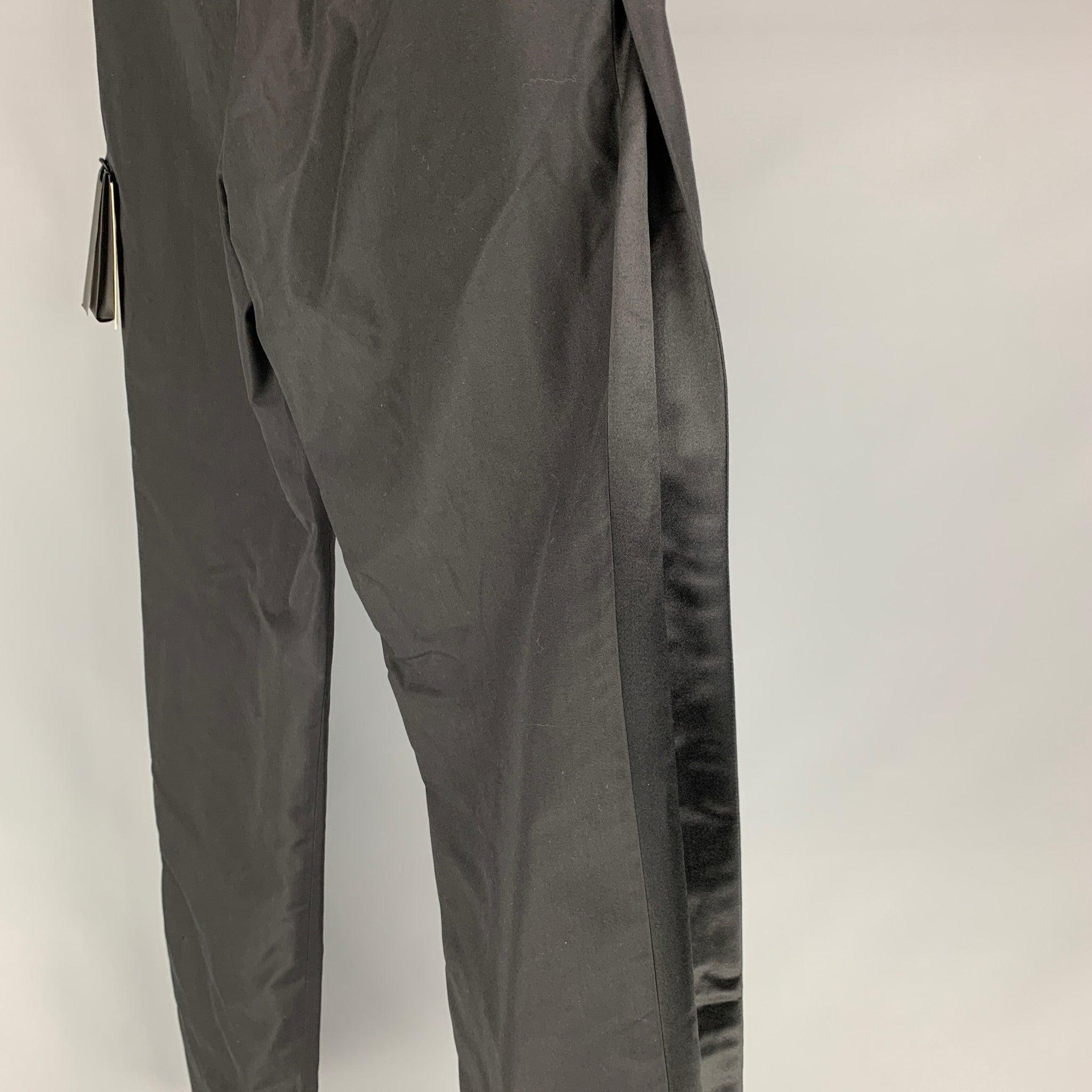 JEAN PAUL GAULTIER Size 34 Black Solid Silk Zip Up Dress Pants In Excellent Condition For Sale In San Francisco, CA