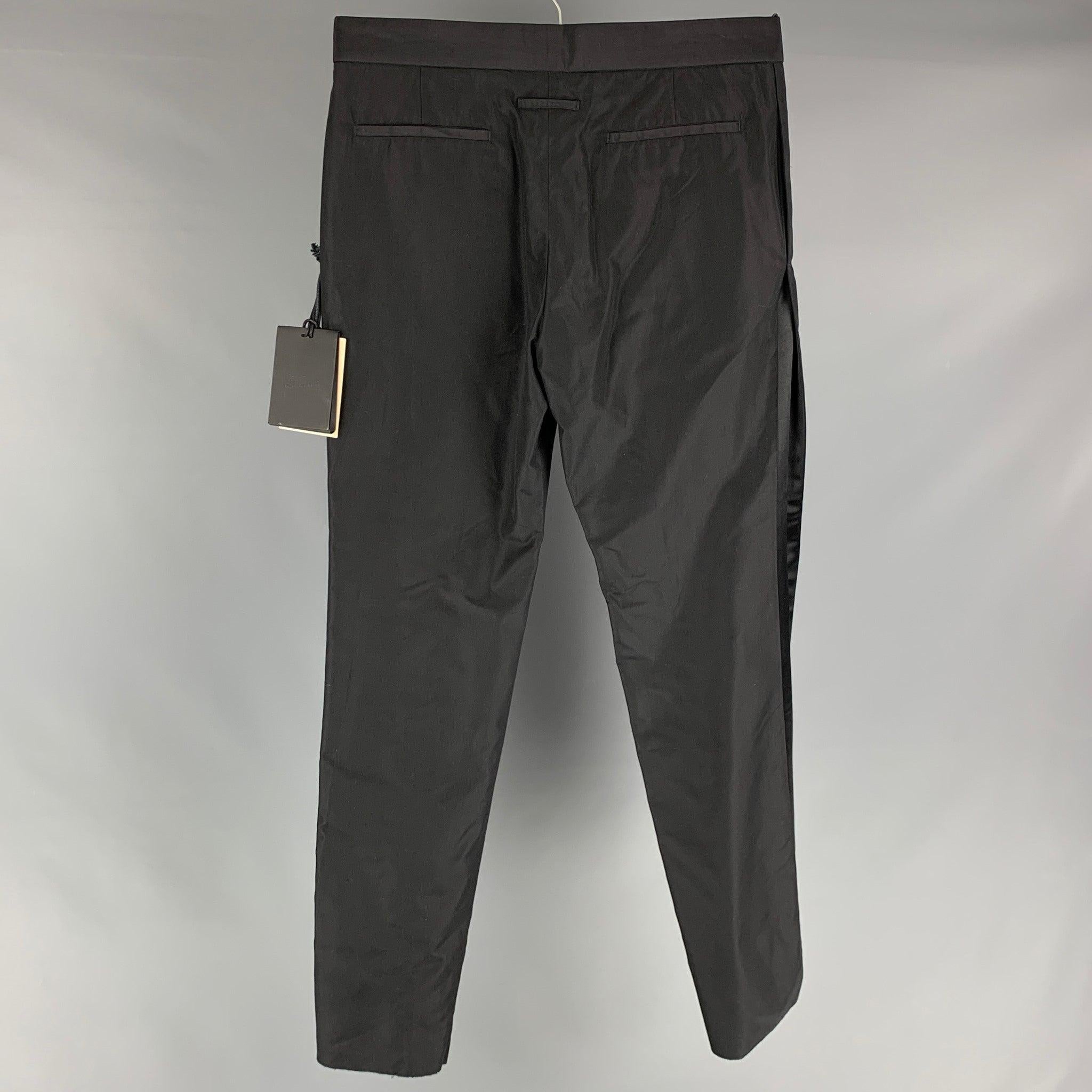 JEAN PAUL GAULTIER Size 34 Black Solid Silk Zip Up Dress Pants For Sale 1