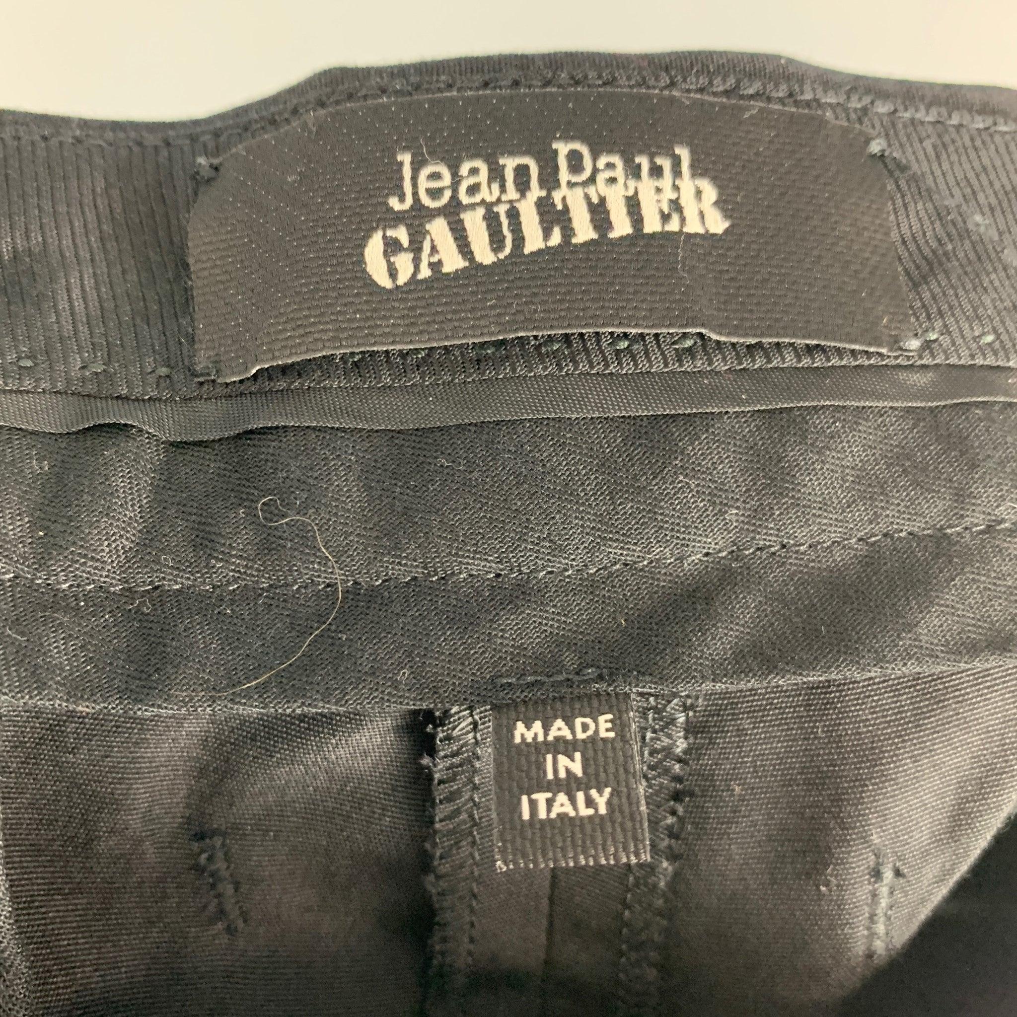 JEAN PAUL GAULTIER Size 34 Black Solid Silk Zip Up Dress Pants For Sale 2