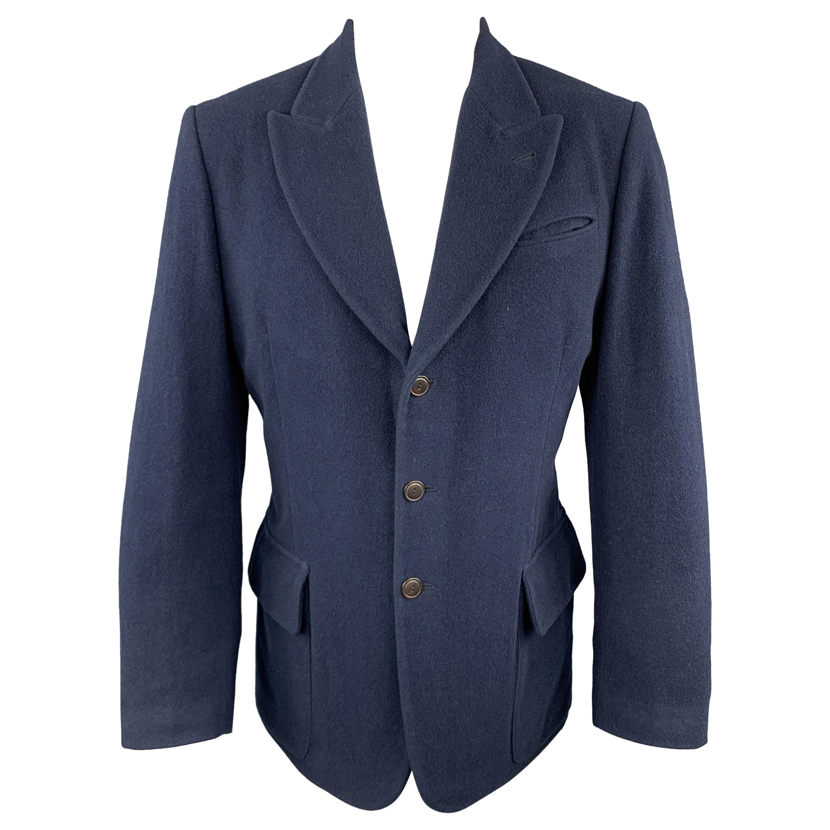 JEAN PAUL GAULTIER Size 38 Navy Lana Wool Peak Lapel Sport Coat