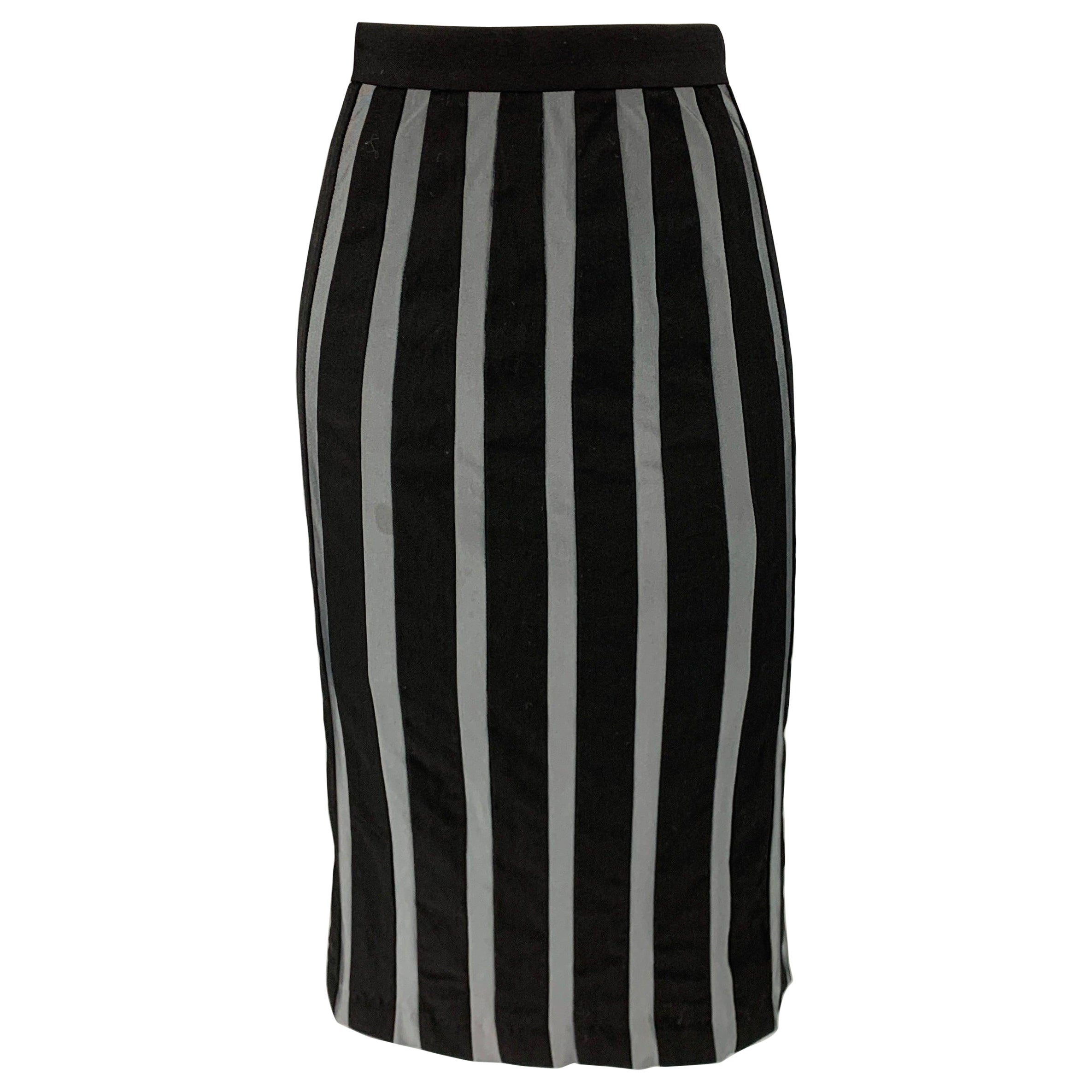 JEAN PAUL GAULTIER Talla 4 Negro Gris Rayas Falda lápiz