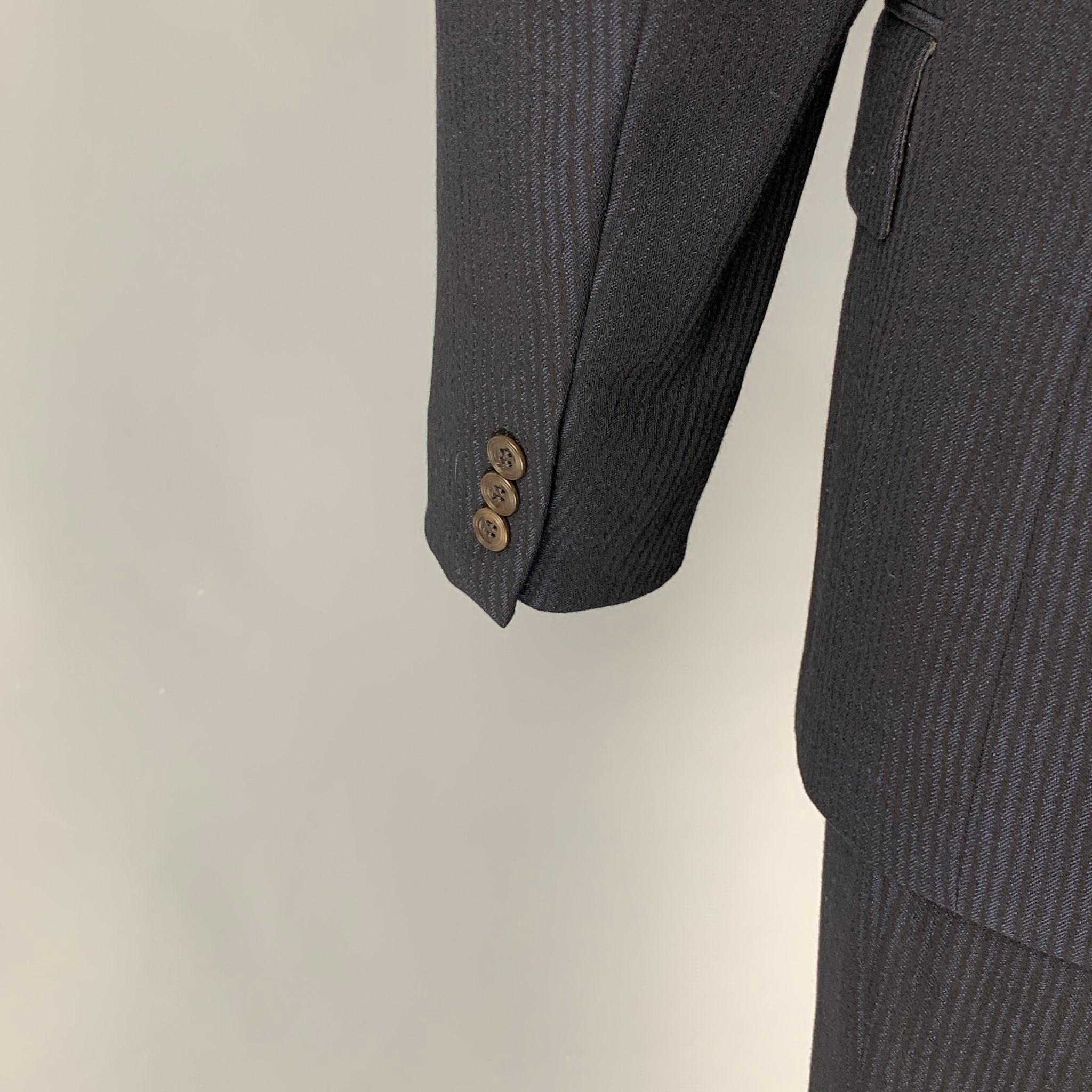 Beige JEAN PAUL GAULTIER Size 40 Navy Black Stripe Wool Notch Lapel Suit