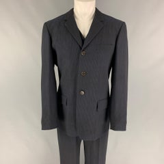 JEAN PAUL GAULTIER Size 40 Navy Black Stripe Wool Notch Lapel Suit