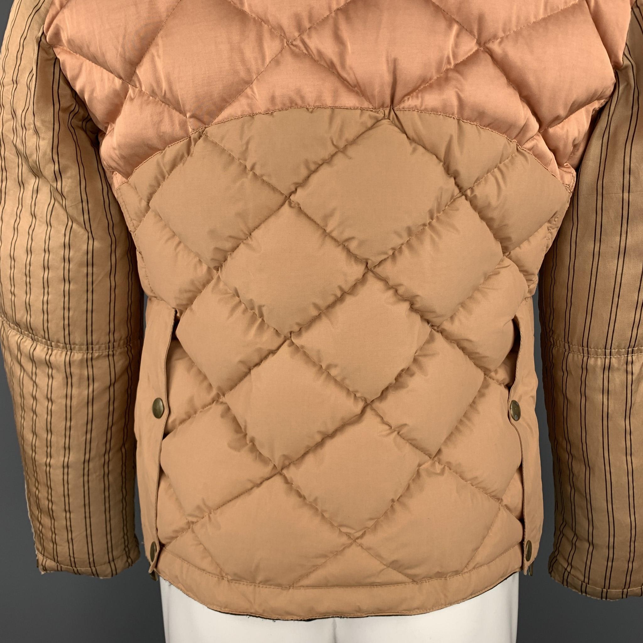 JEAN PAUL GAULTIER Size 40 Tan Quilted Patchwork Brown Fur Collar Puffer Jacket In Good Condition In San Francisco, CA