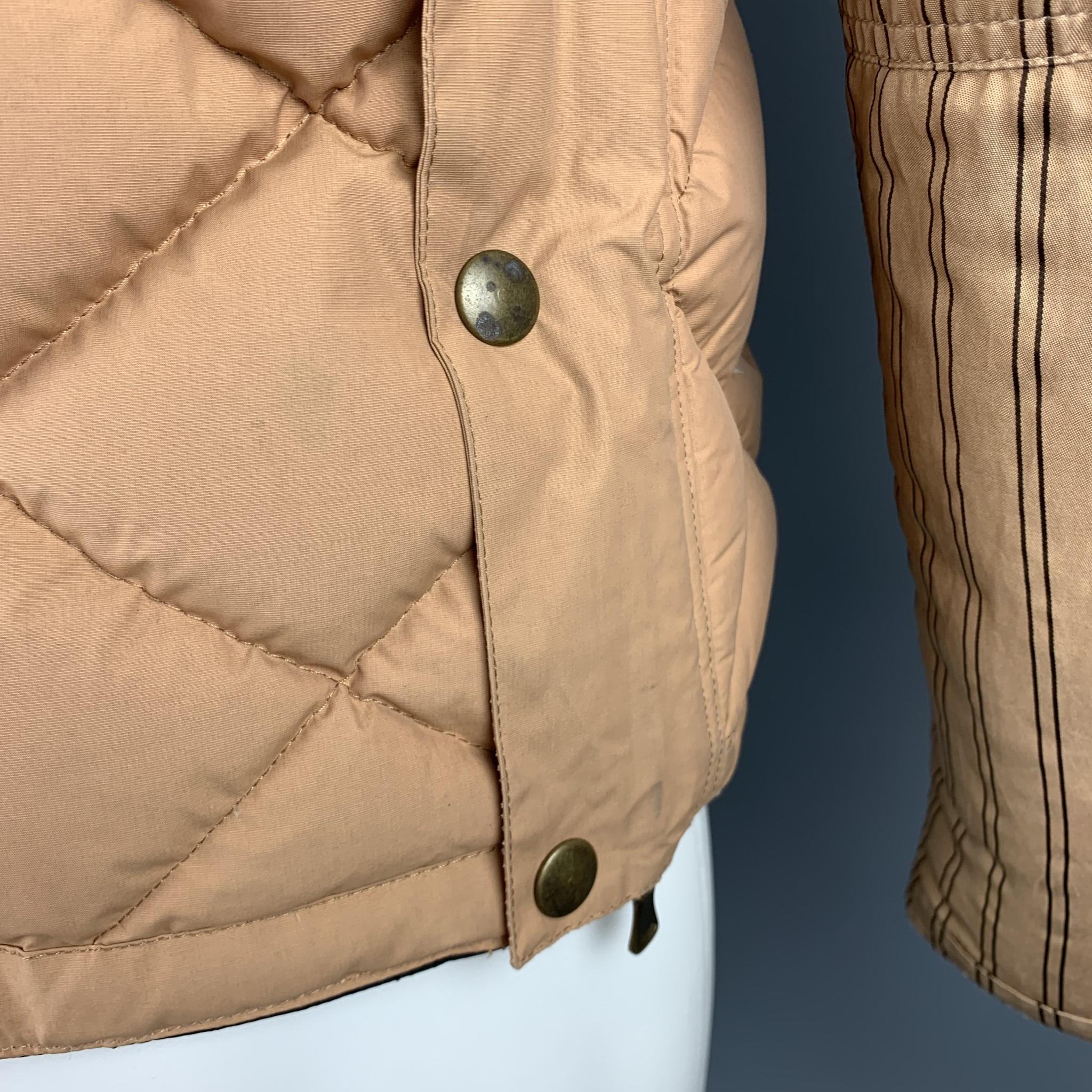 Men's JEAN PAUL GAULTIER Size 40 Tan Quilted Patchwork Brown Fur Collar Puffer Jacket
