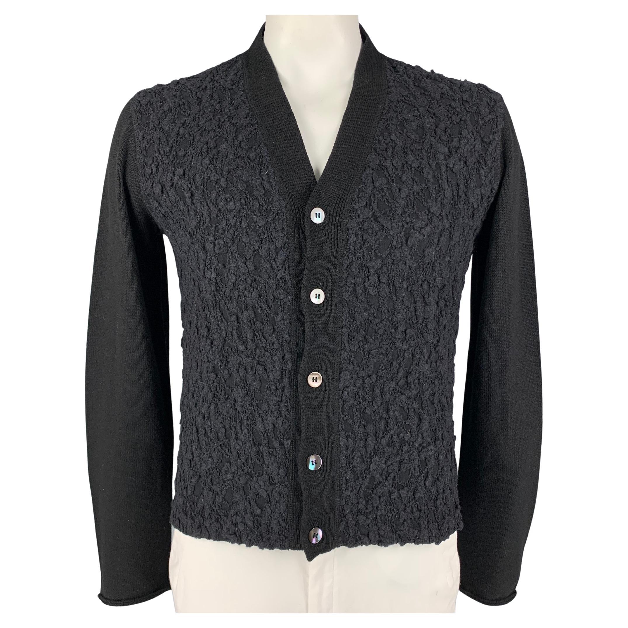 JEAN PAUL GAULTIER Size 42 Black Textured Wool Blend V-Neck Cardigan For  Sale at 1stDibs