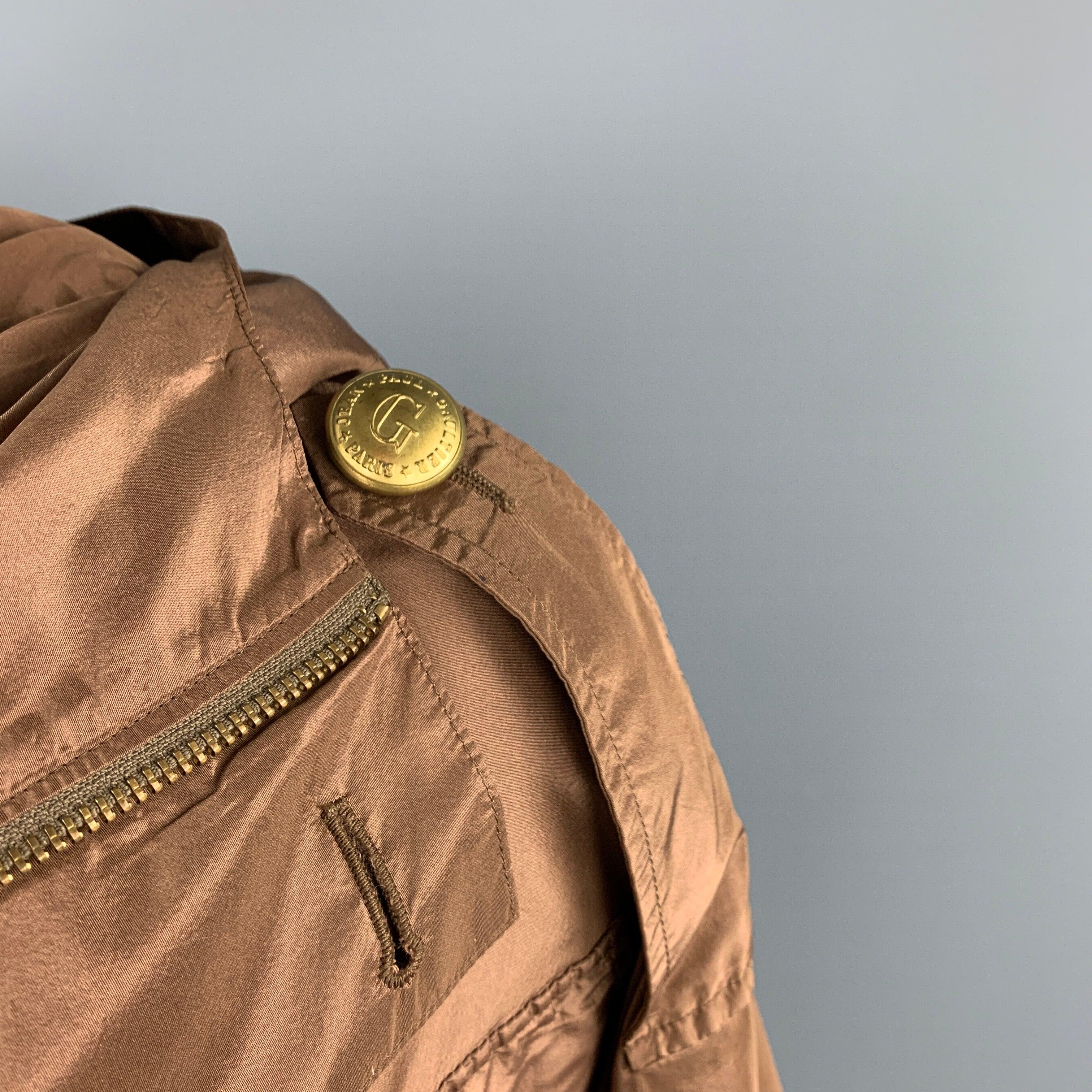 JEAN PAUL GAULTIER Size 6 Copper Silk Brass Button Hooded Jacket In Good Condition For Sale In San Francisco, CA