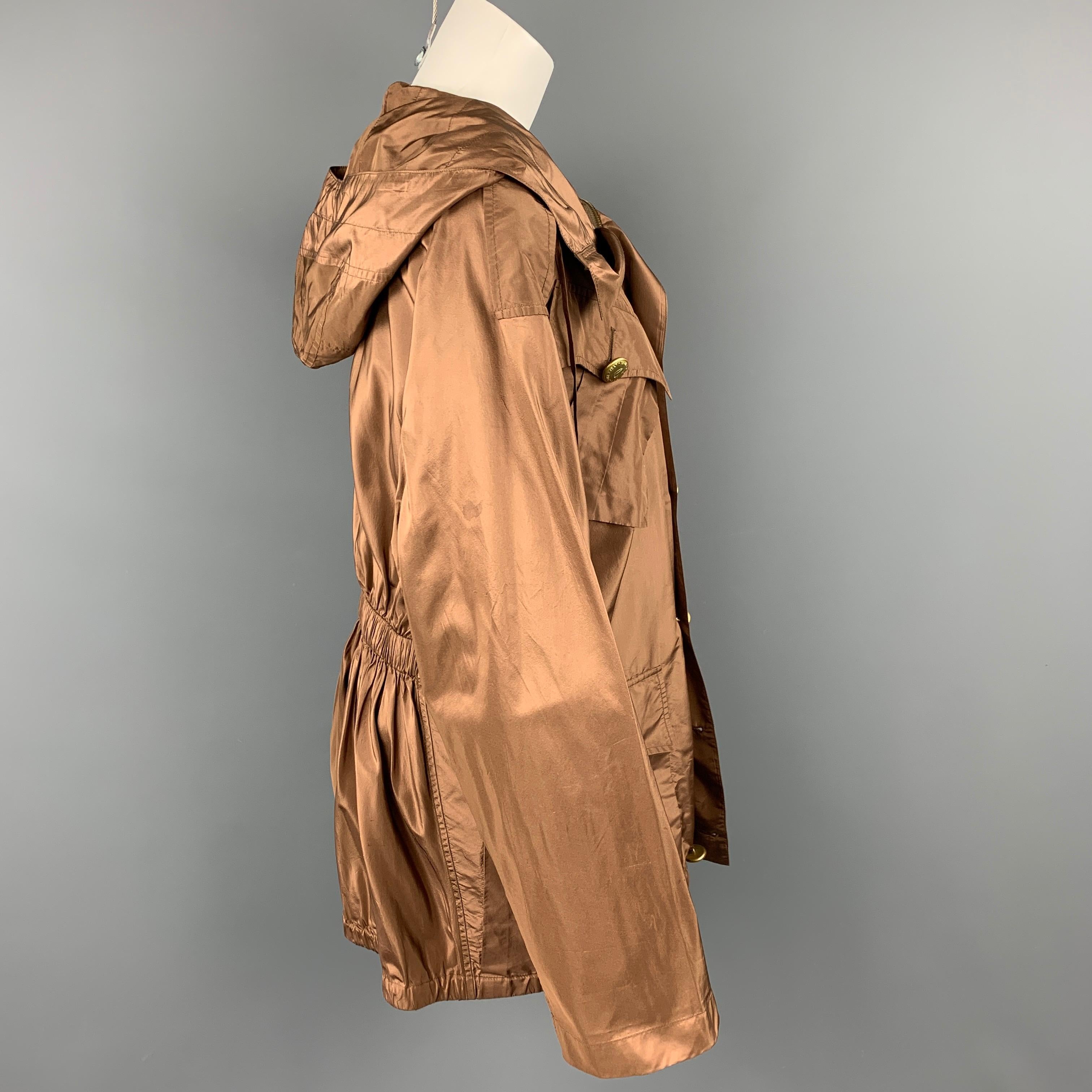 JEAN PAUL GAULTIER Size 6 Copper Silk Brass Button Hooded Jacket In Good Condition In San Francisco, CA