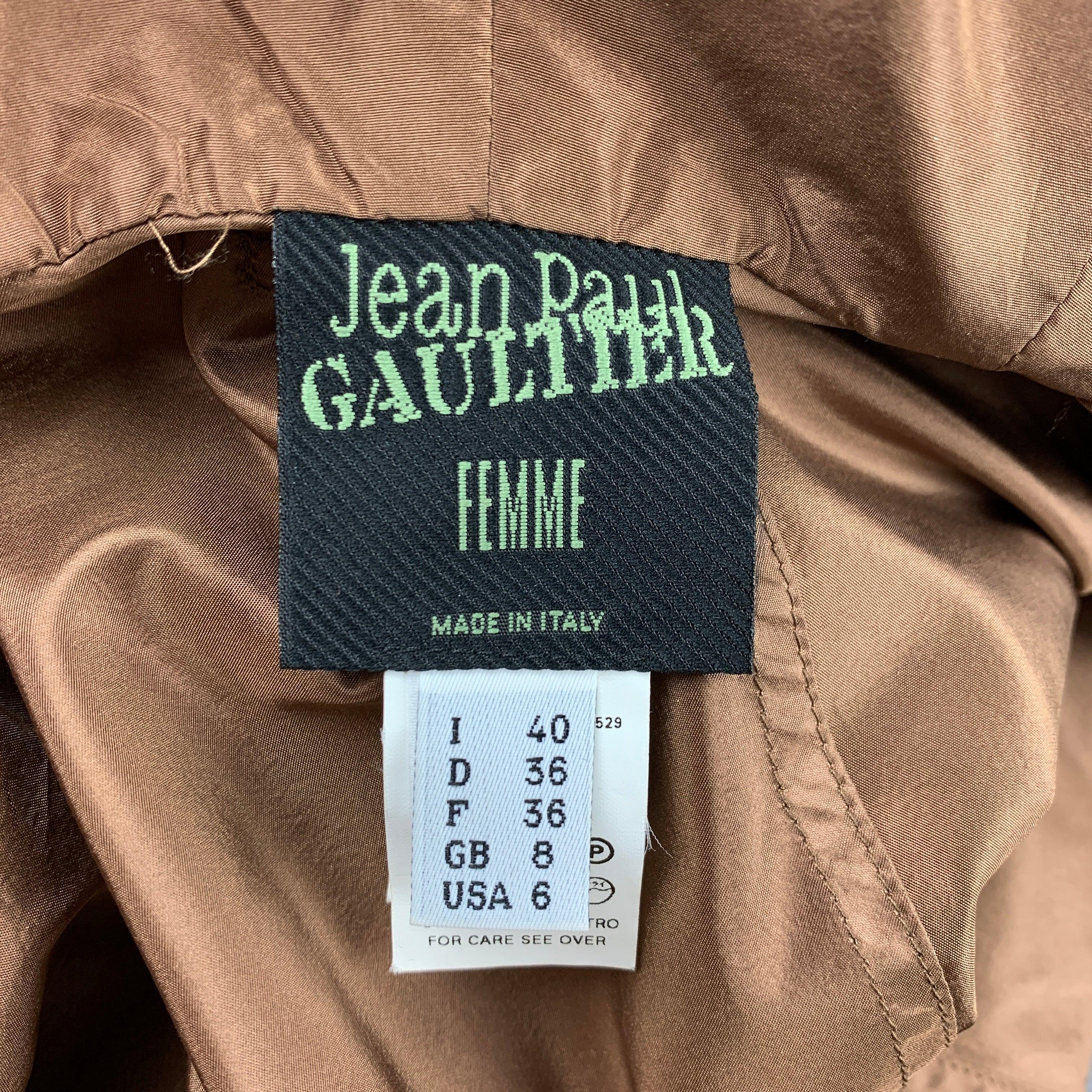 JEAN PAUL GAULTIER Size 6 Copper Silk Brass Button Hooded Jacket For Sale 4