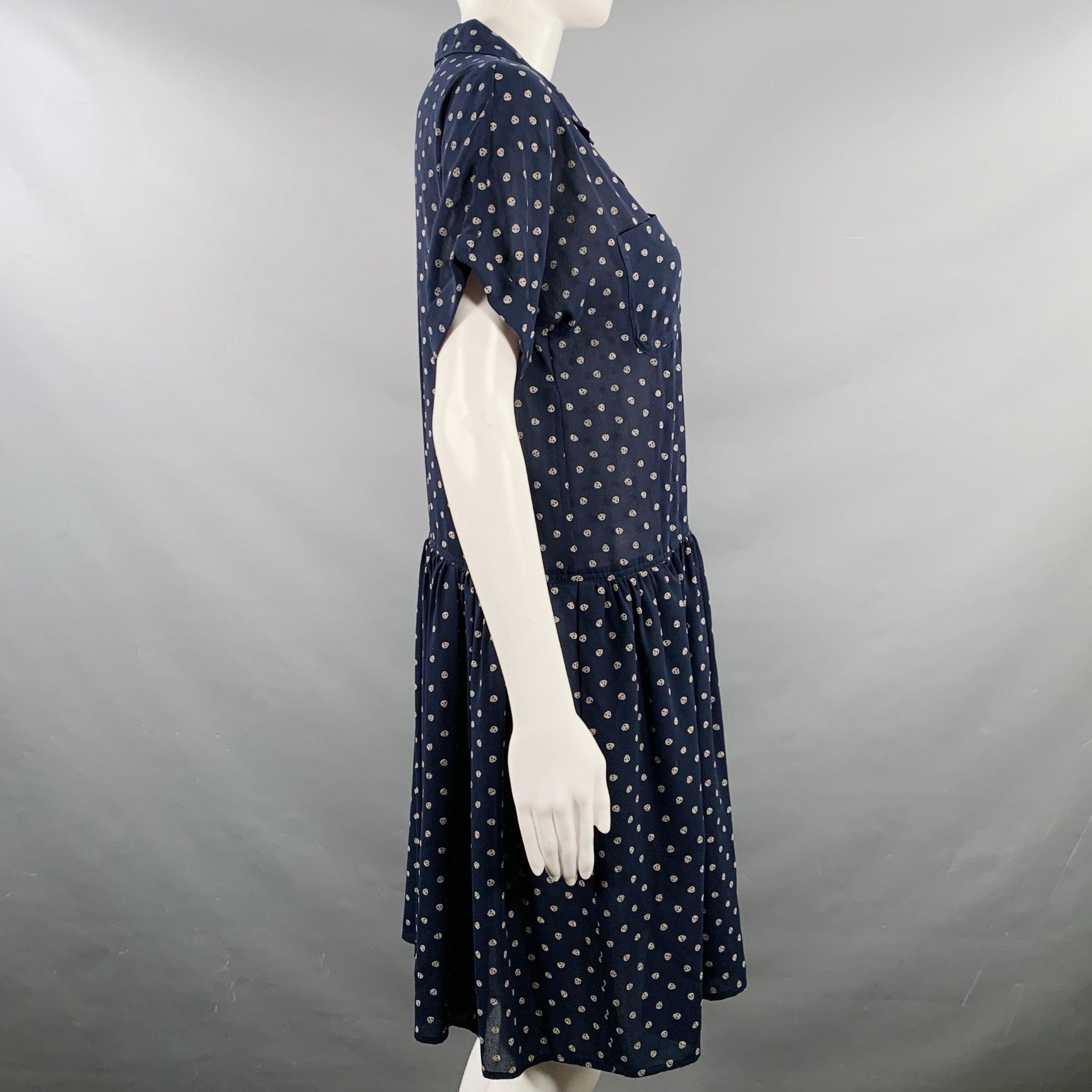 JEAN PAUL GAULTIER Hemdkleid mit Skulpturen aus Polyester in Marineblau und Grau, Größe 6 (Schwarz) im Angebot