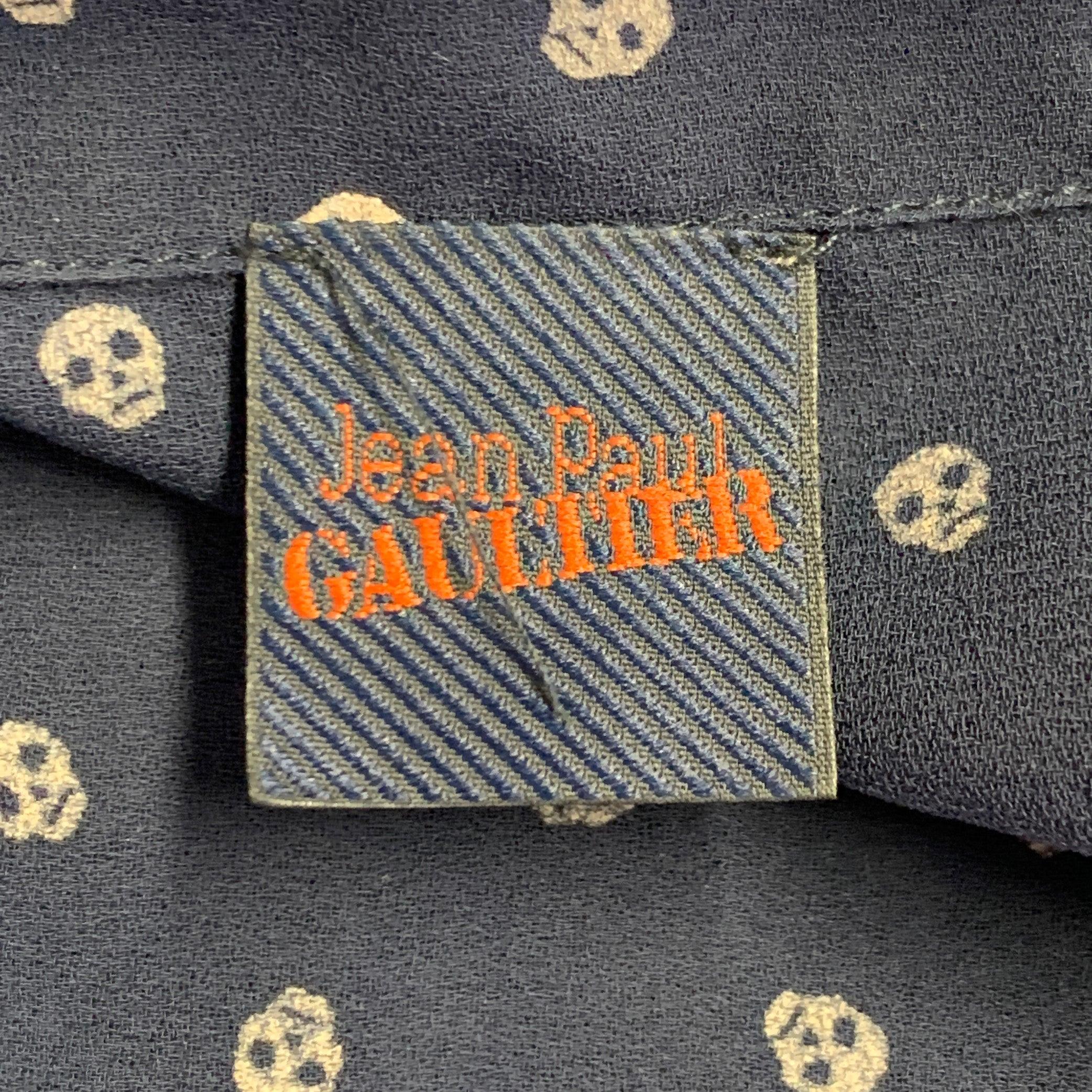 JEAN PAUL GAULTIER Hemdkleid mit Skulpturen aus Polyester in Marineblau und Grau, Größe 6 im Angebot 1