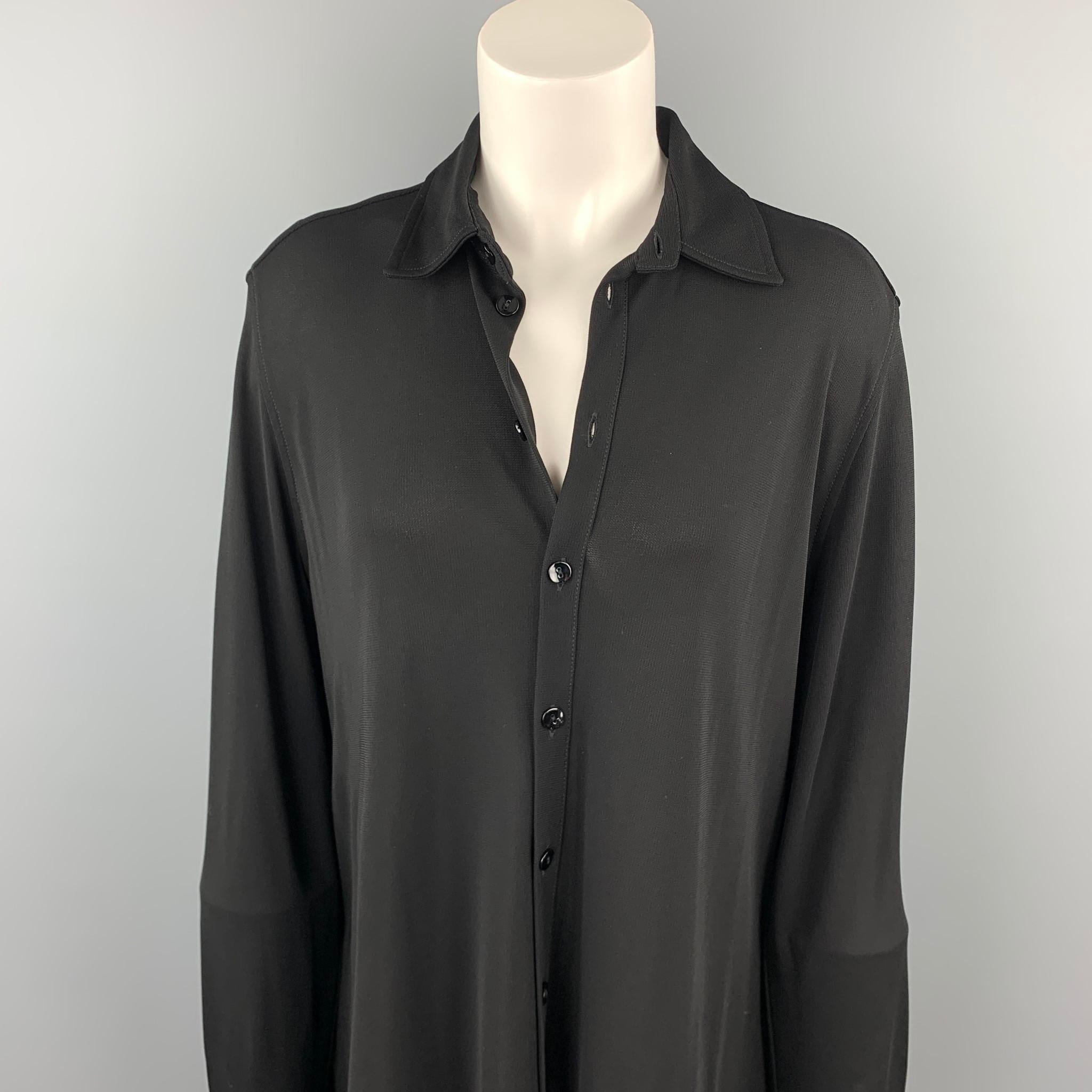 JEAN PAUL GAULTIER shirt comes in a black acetate blend featuring a button up style and a spread collar. Made in Italy.

Very Good Pre-Owned Condition.
Marked: I 42 / D 38 / F 38 / GB 10 / USA 8

Measurements:

Shoulder: 17 in. 
Bust: 42 in.