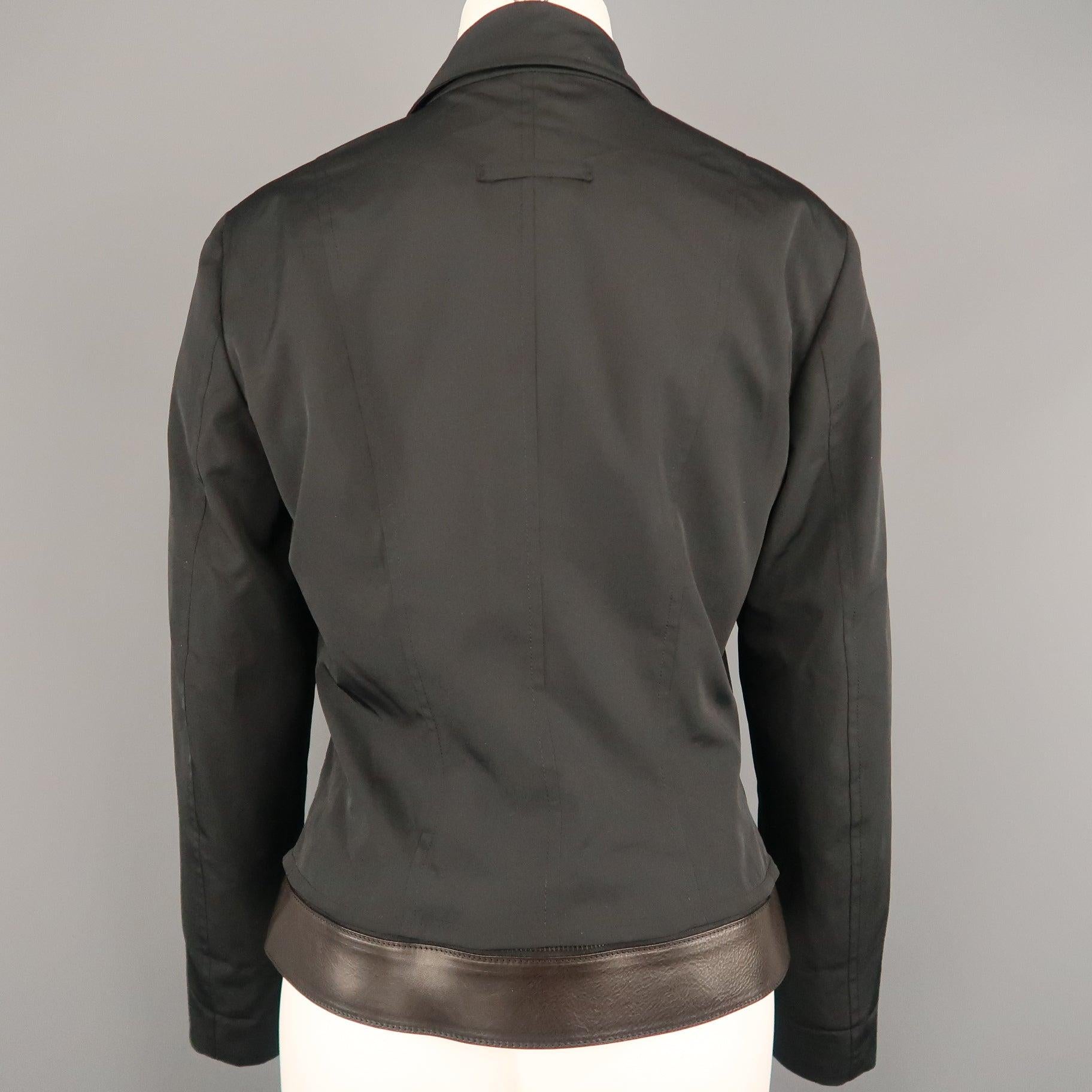 Women's JEAN PAUL GAULTIER Size 8 Black Hidden Placket Brown Belt Trucker Jacket For Sale