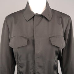 Jean-Paul Gaultier - Veste camionneur marron avec ceinture et bride en caoutchouc noir, taille 8