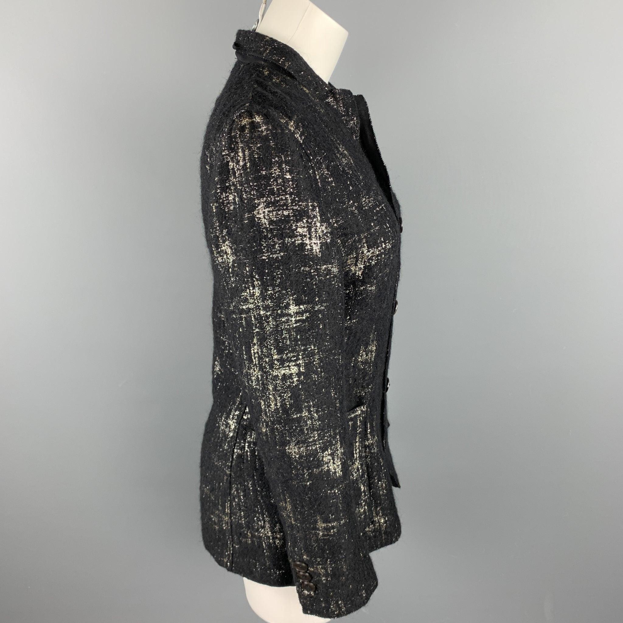 JEAN PAUL GAULTIER Size 8 Black & Silver Silk Mary Jane Buttoned Jacket In Good Condition In San Francisco, CA