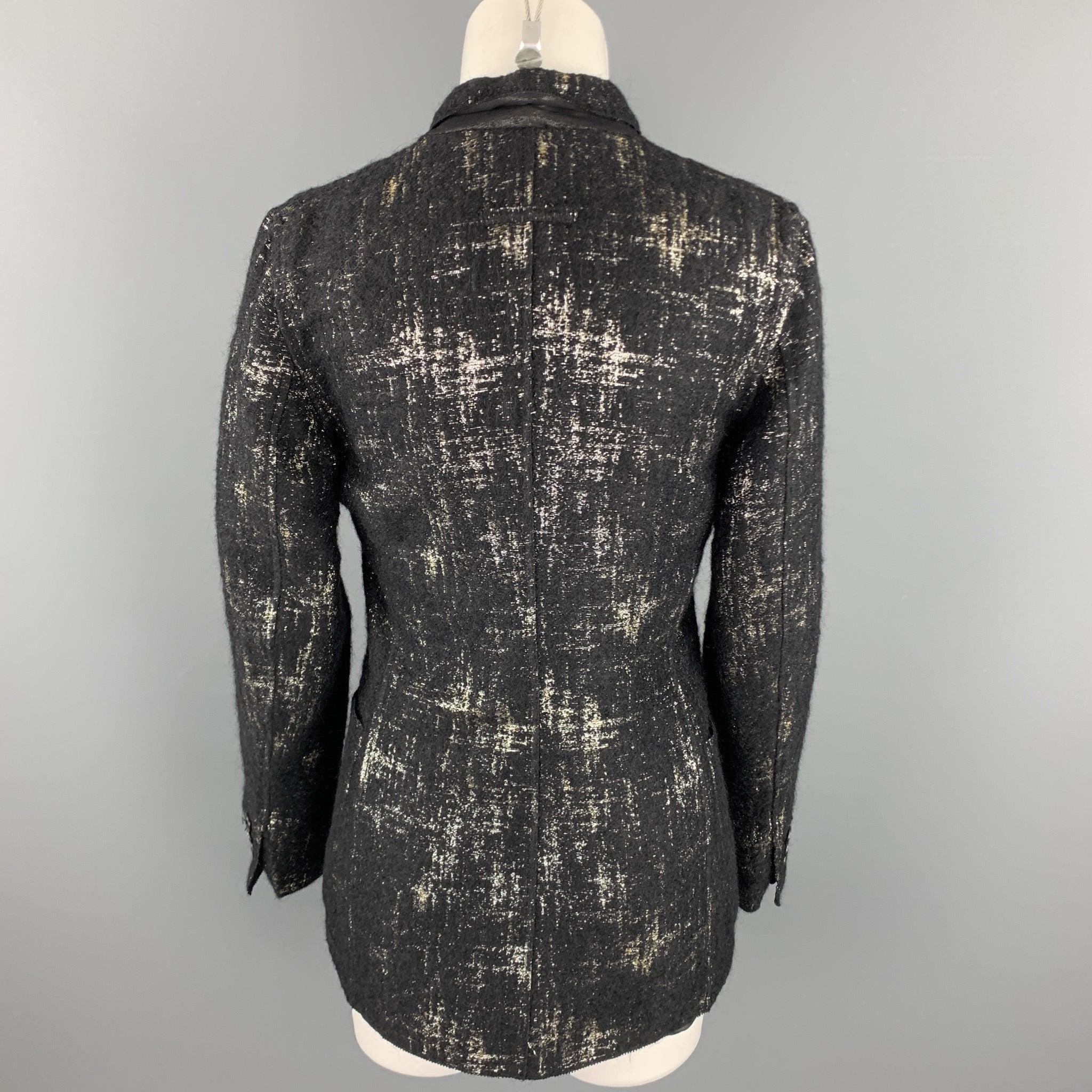 Women's JEAN PAUL GAULTIER Size 8 Black & Silver Silk Mary Jane Buttoned Jacket