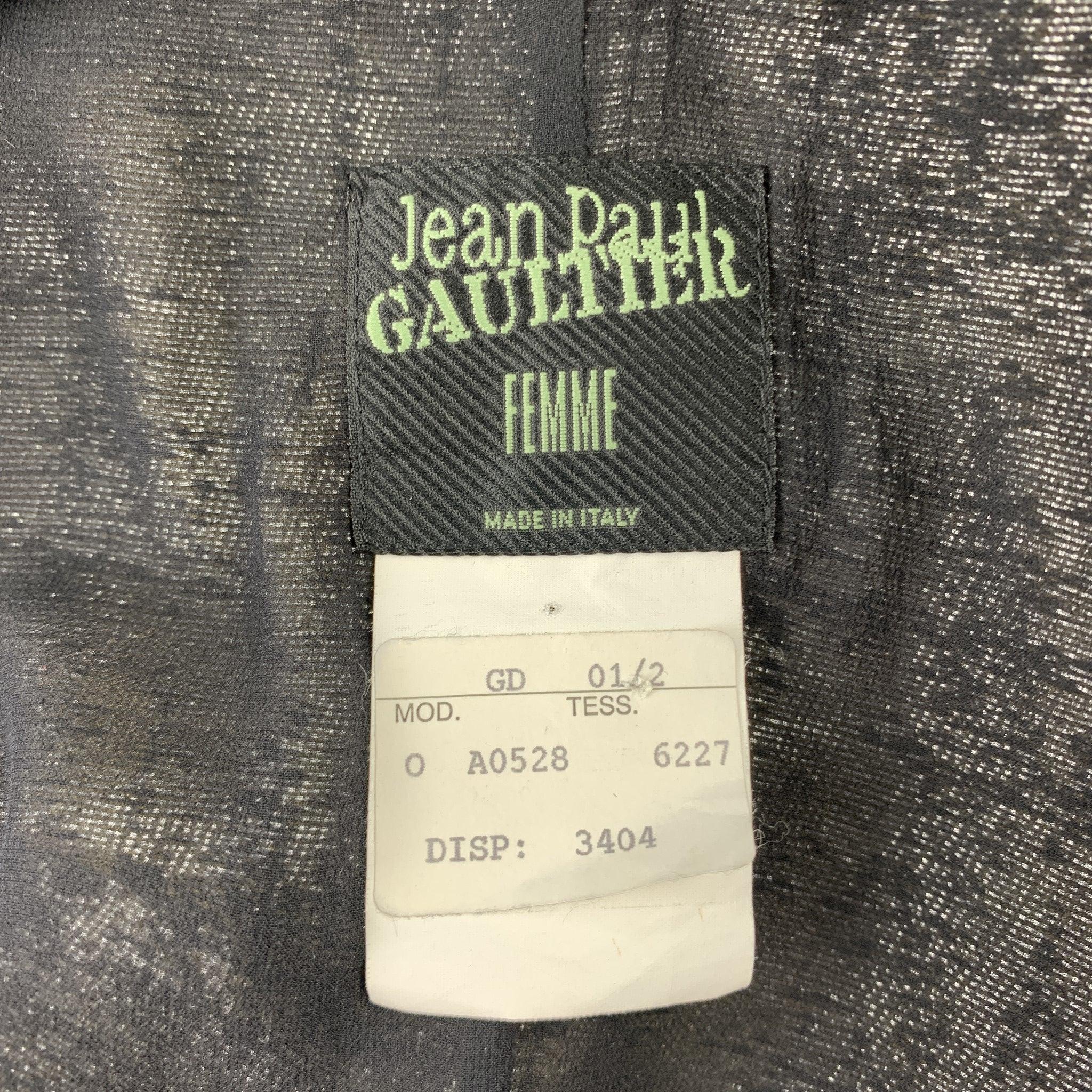 JEAN PAUL GAULTIER Size 8 Black & Silver Silk Mary Jane Buttoned Jacket For Sale 2