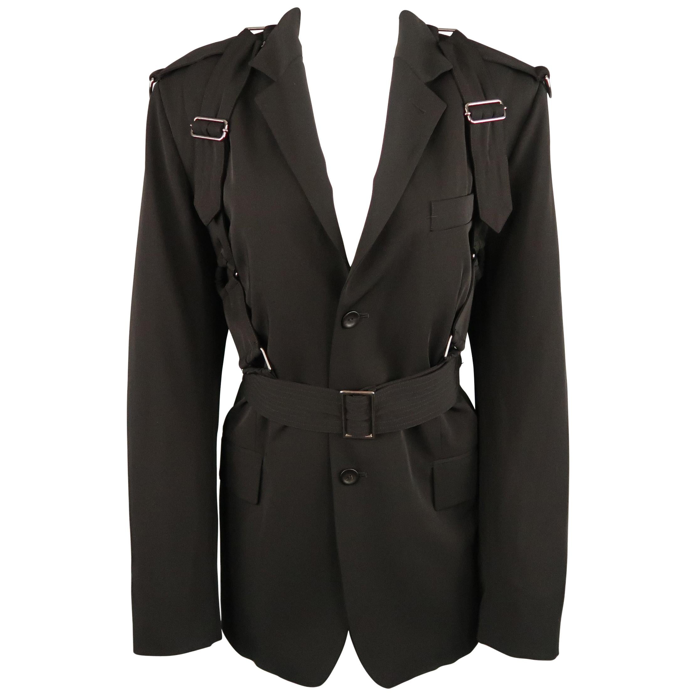 JEAN PAUL GAULTIER Size 8 Black Wool Bondage Strap Blazer Jacket