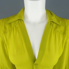 Jean Paul Gaultier Chartreuse Silk Chiffon Shoulder Panel Blouse