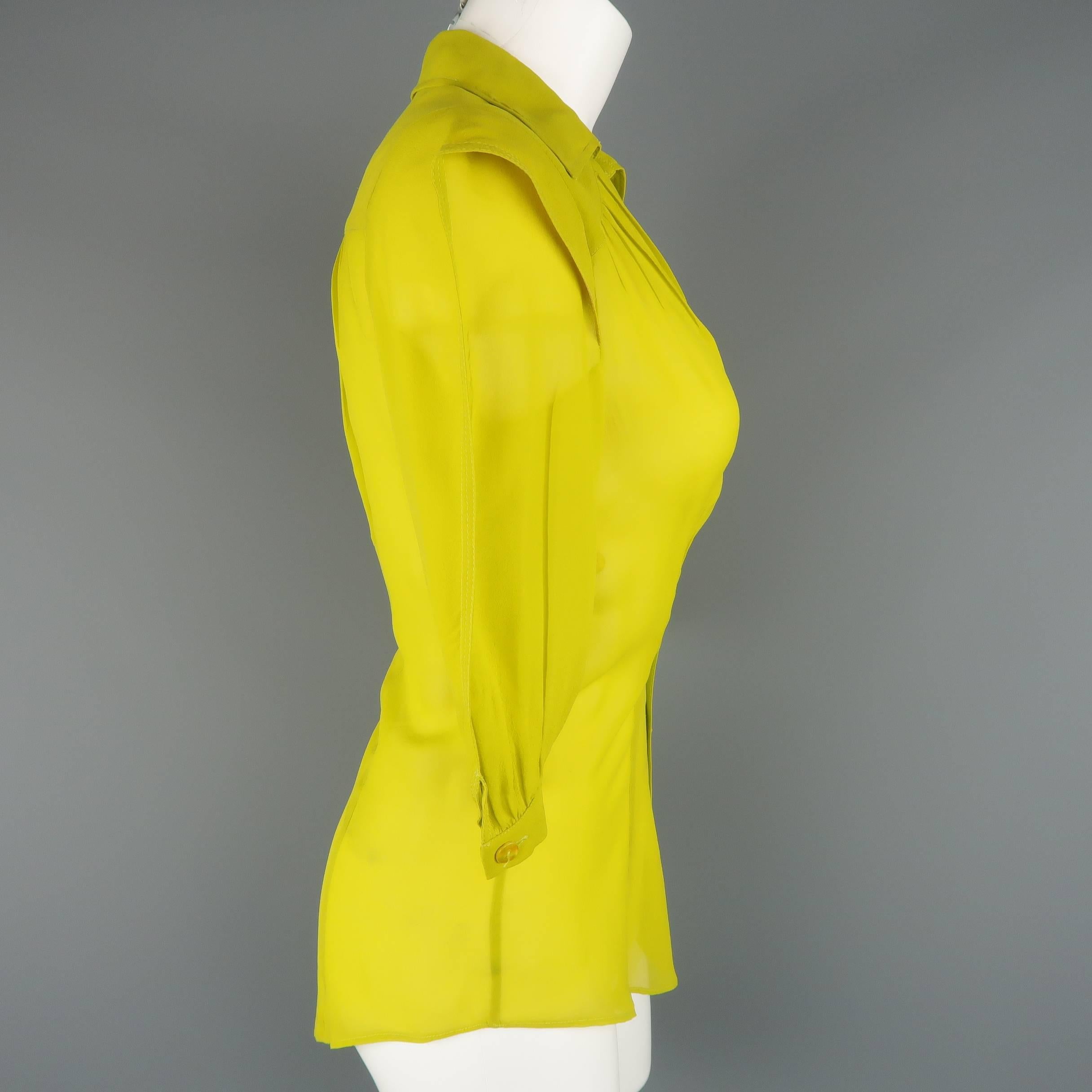 Yellow Jean Paul Gaultier Chartreuse Silk Chiffon Shoulder Panel Blouse