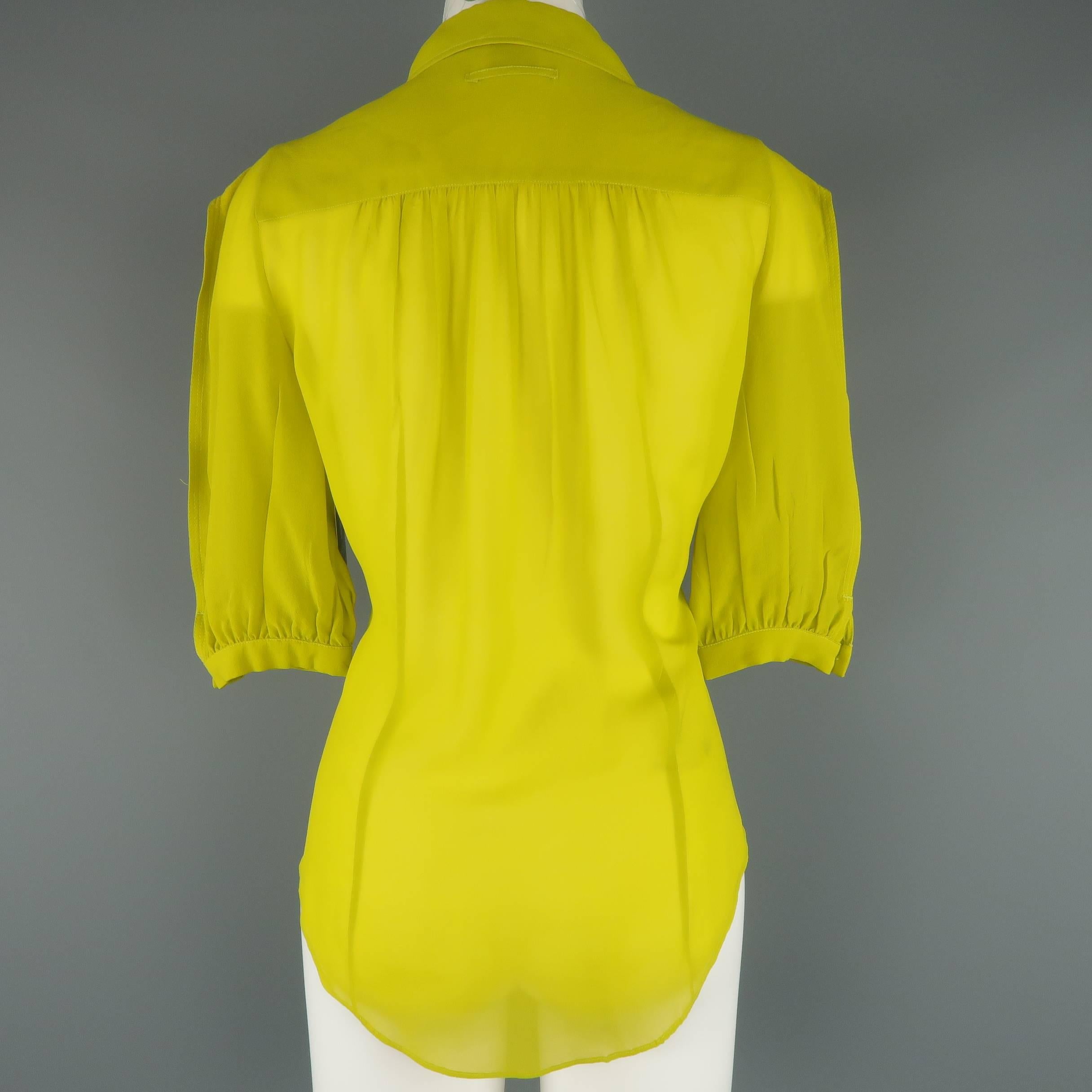 Women's Jean Paul Gaultier Chartreuse Silk Chiffon Shoulder Panel Blouse