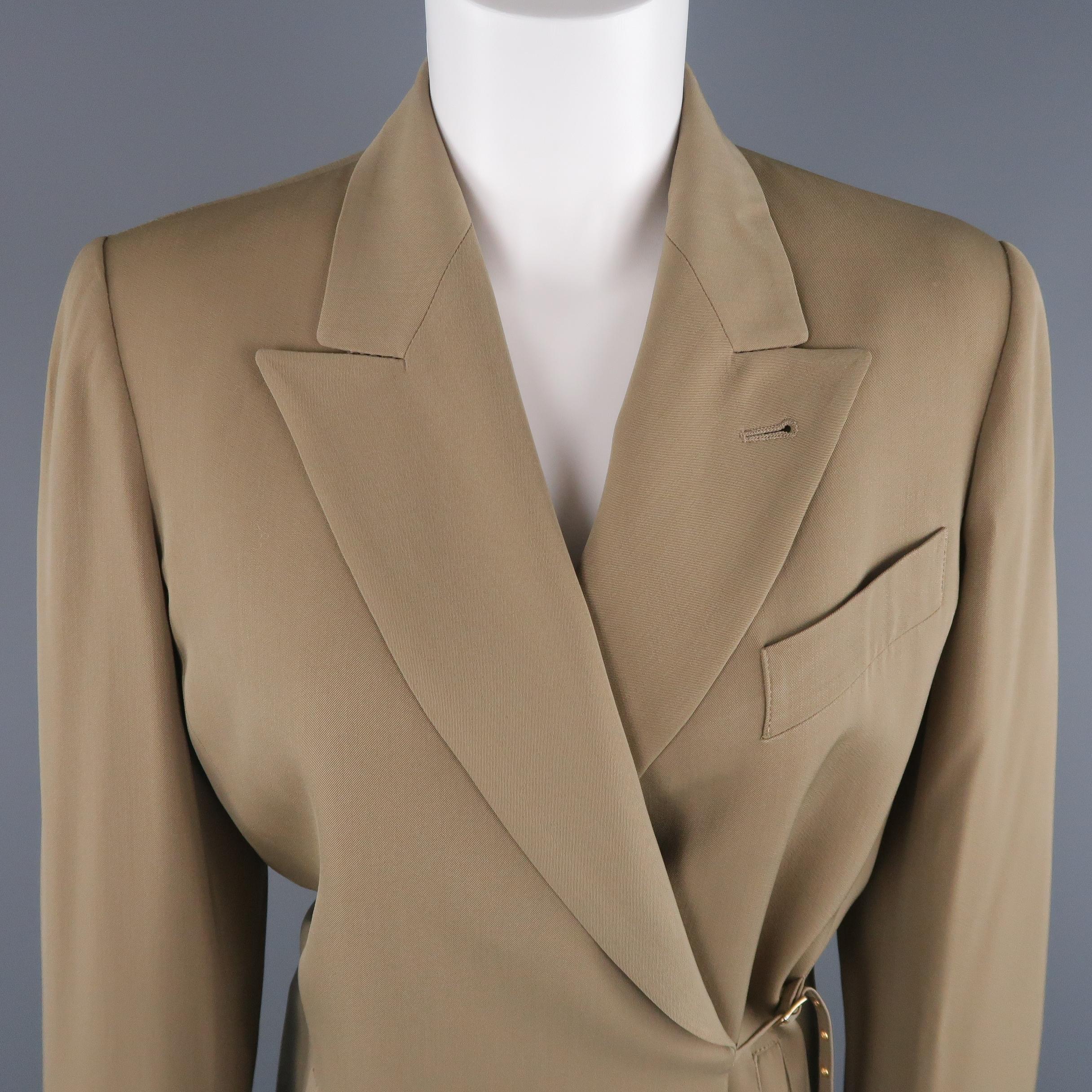Brown JEAN PAUL GAULTIER Size 8 Khaki Tied Double Breasted Pants Suit