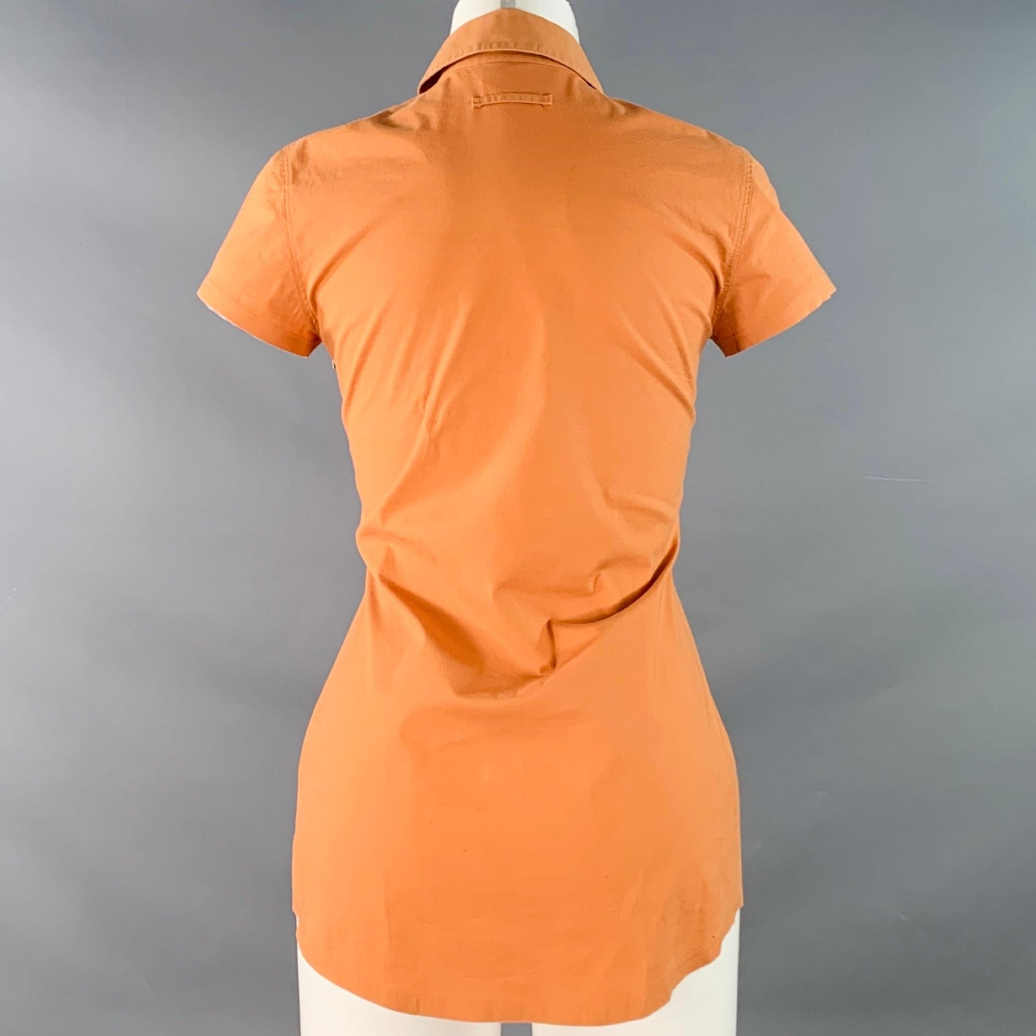 JEAN PAUL GAULTIER Taille 8 Orange Cotton Blend Short Sleeve Casual Top Excellent état - En vente à San Francisco, CA