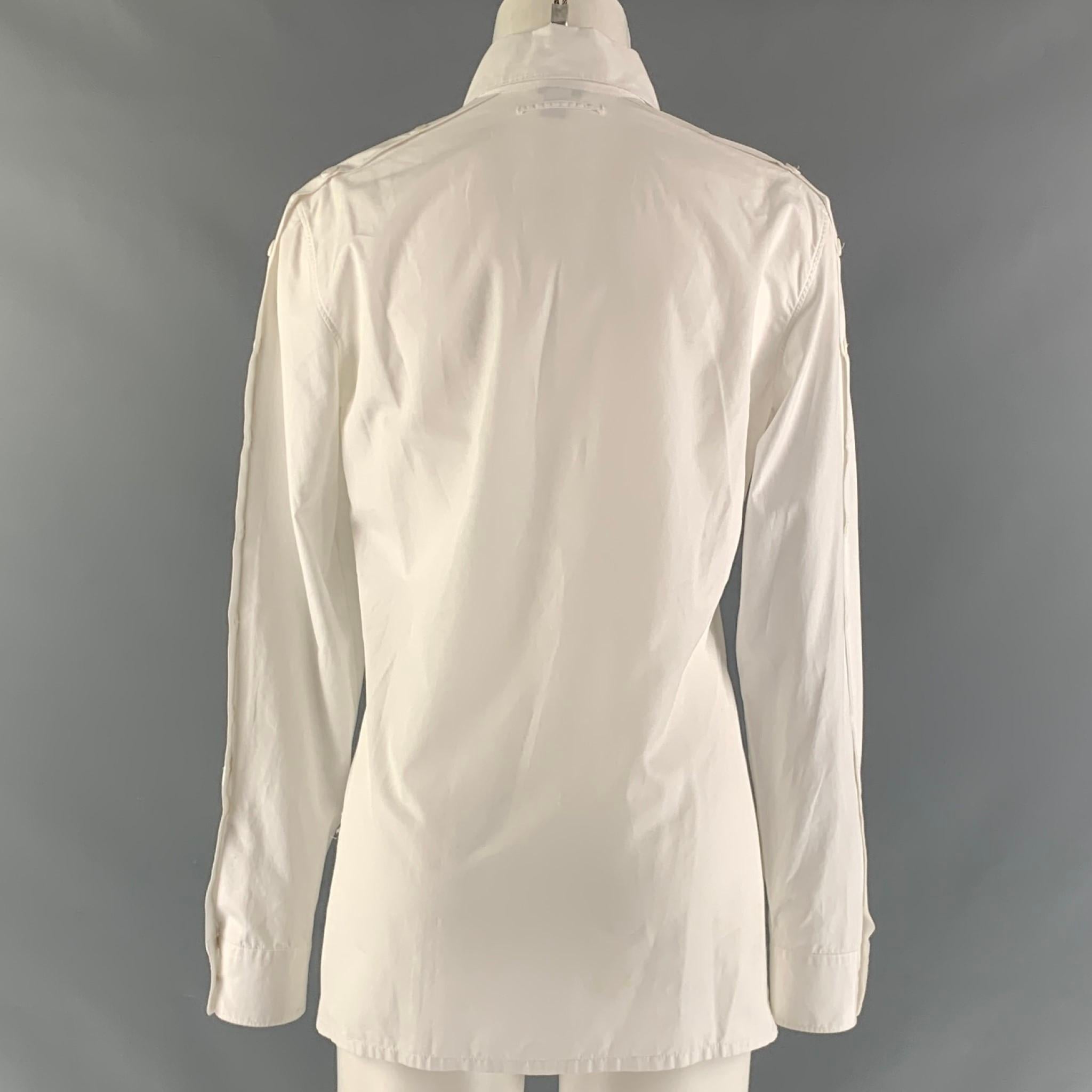 JEAN PAUL GAULTIER Size 8 White Cotton Solid Buttoned Sleeve Shirt In Good Condition In San Francisco, CA