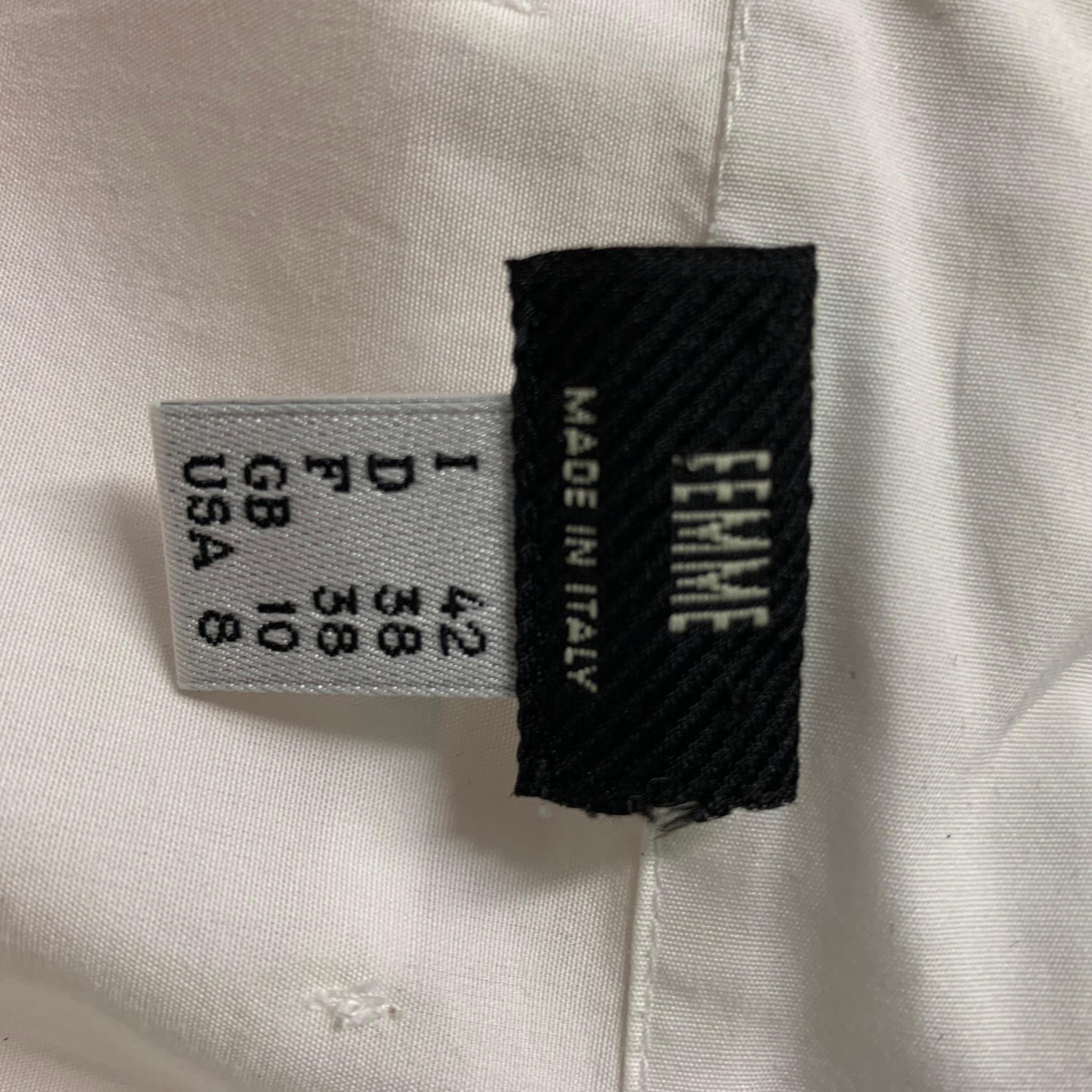 Women's JEAN PAUL GAULTIER Size 8 White Cotton Solid Buttoned Sleeve Shirt