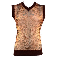 JEAN PAUL GAULTIER Size L Brown Leopard Print V-Neck Sleeveless Shirt / Top
