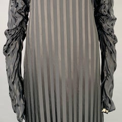 JEAN PAUL GAULTIER Size M Black Black Acetate Blend Stripe Long Sleeve Dress
