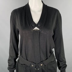 JEAN PAUL GAULTIER Größe M Schwarzer Strickpullover mit V-Ausschnitt und Gürtel