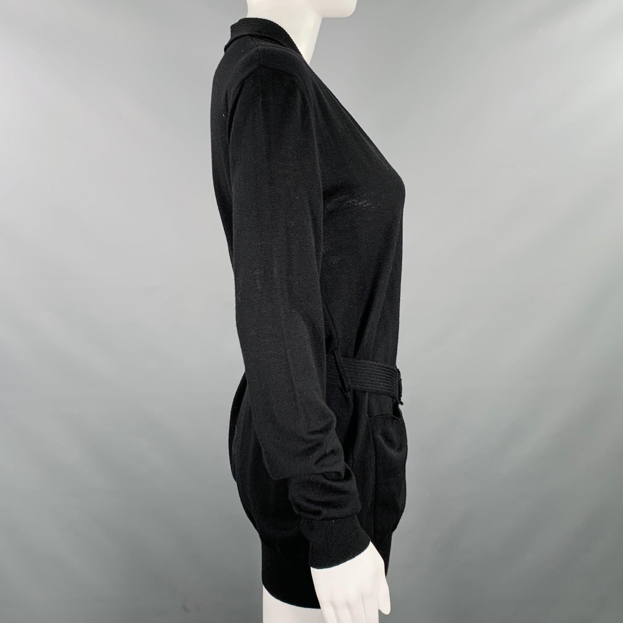 JEAN PAUL GAULTIER Size M Black Knit V-Neck Belted Pullover In Excellent Condition For Sale In San Francisco, CA