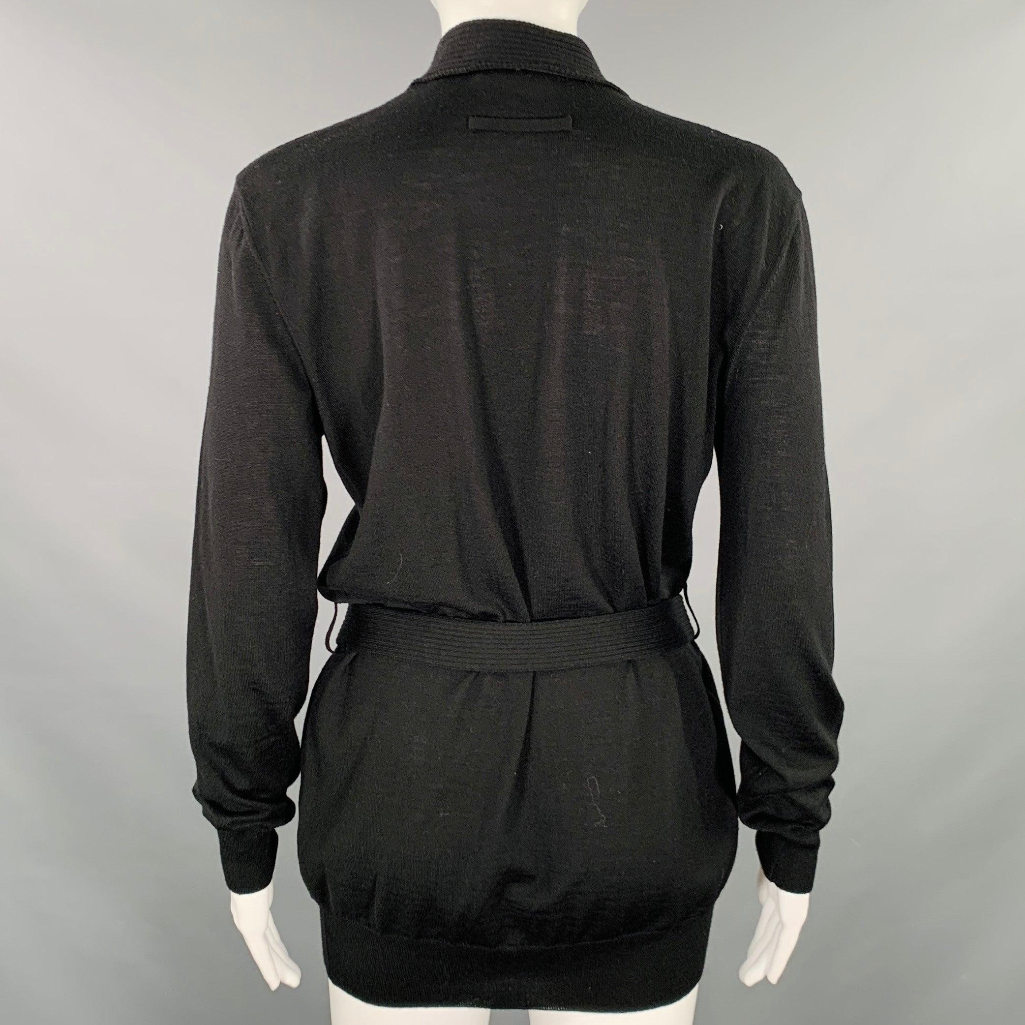 Women's JEAN PAUL GAULTIER Size M Black Knit V-Neck Belted Pullover For Sale